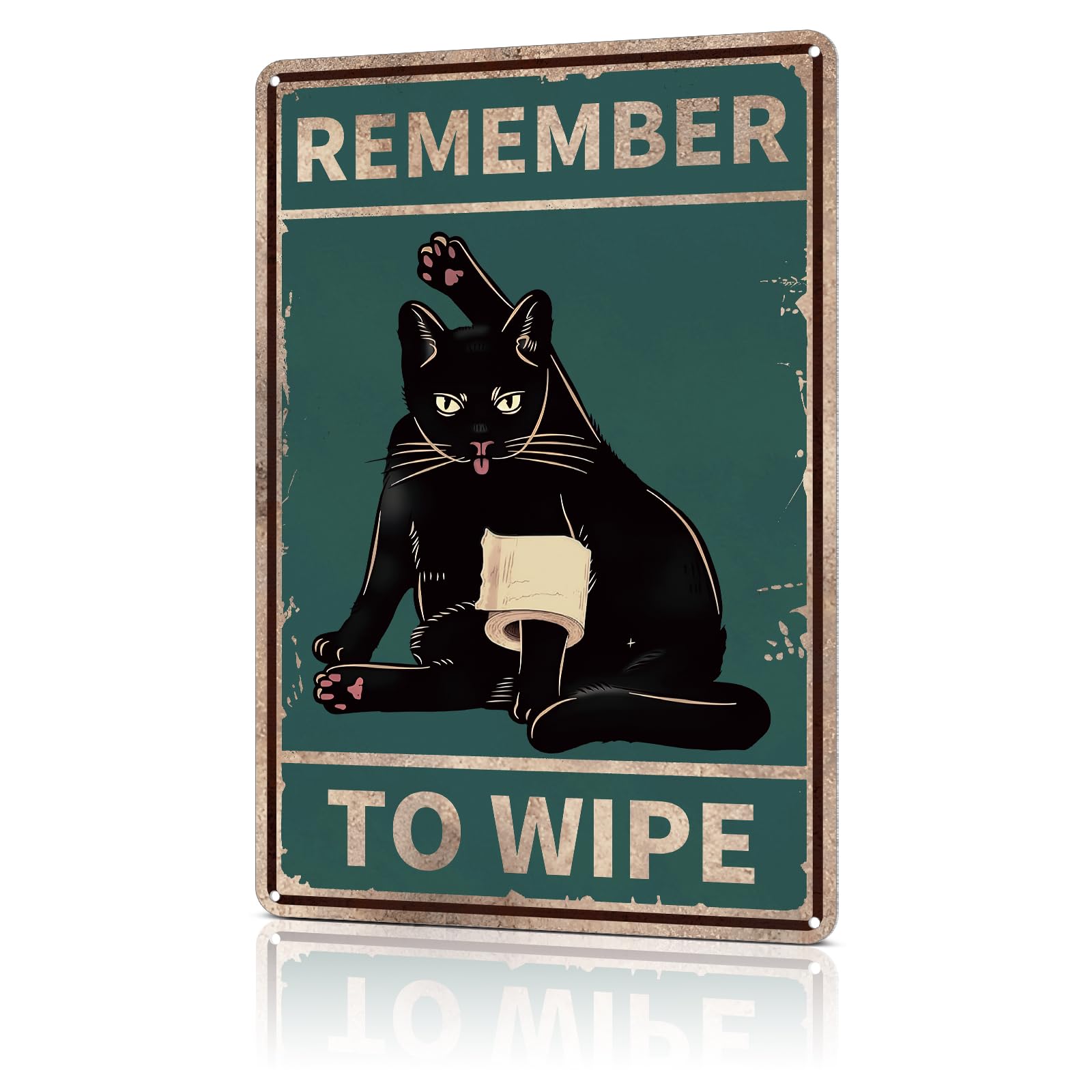 Black Cat Sign Remember to Wipe Bathroom Decor Funny Vintage Tin Metal Signs Poster for Home Wall Art Accessories Gifts 12X8 Inches