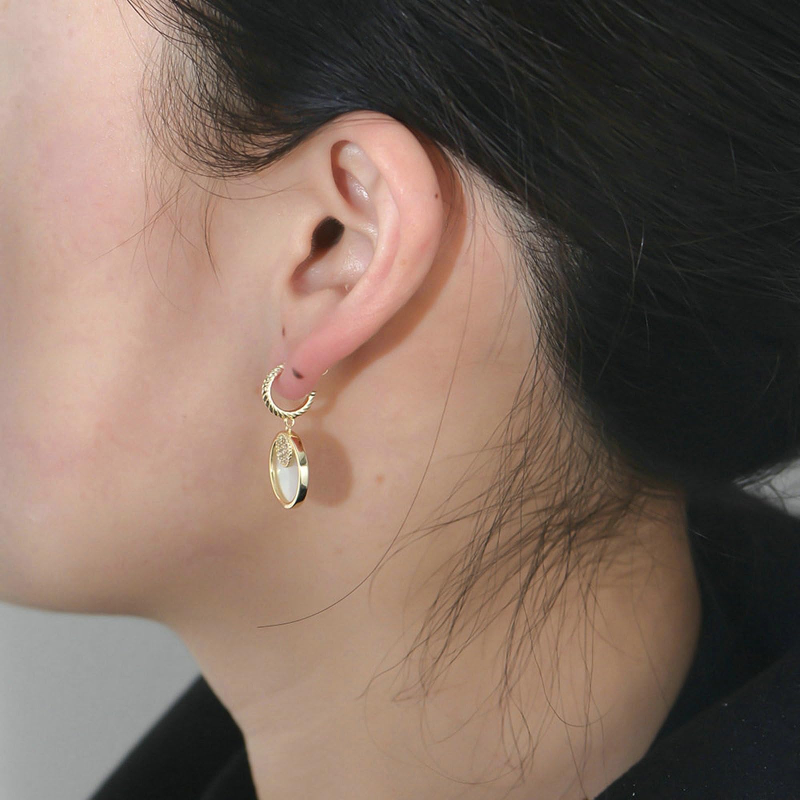 Orecchini da donna in oro 750 585 375, orecchini pendenti in vero oro, orecchini a cerchio con diamanti e conchiglia, anallergici, per matrimonio e donne