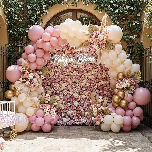 Miniatura 24 de Kit de arco de globos rosa, morado y verde menta, globos pastel de doble relleno con mariposas doradas para baby shower, cumpleaños de niña, tema