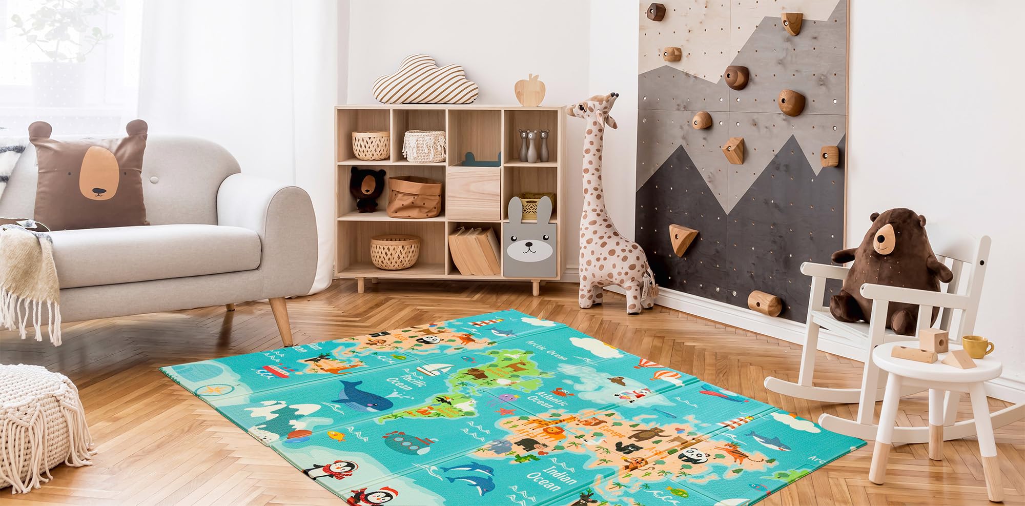HUMBI Tapis de jeu pour bébé - Mousse XPE - Double face - Rayures plates - Imperméable - Extra large - Antidérapant - 200 x 180 x 1 cm