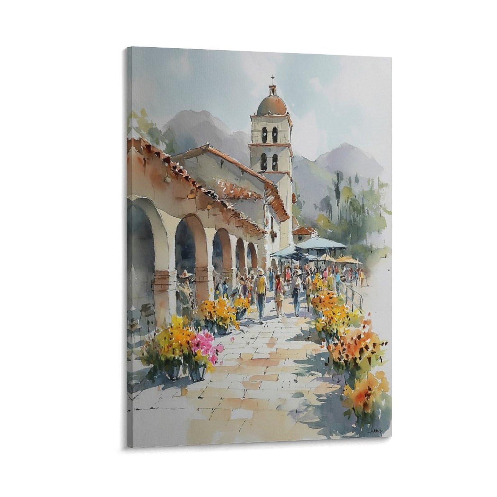 LCYNNH Puerto Rico Flower Market 24x36inch(60x90cm) Vintage Travel Poster Watercolor Canvas Art