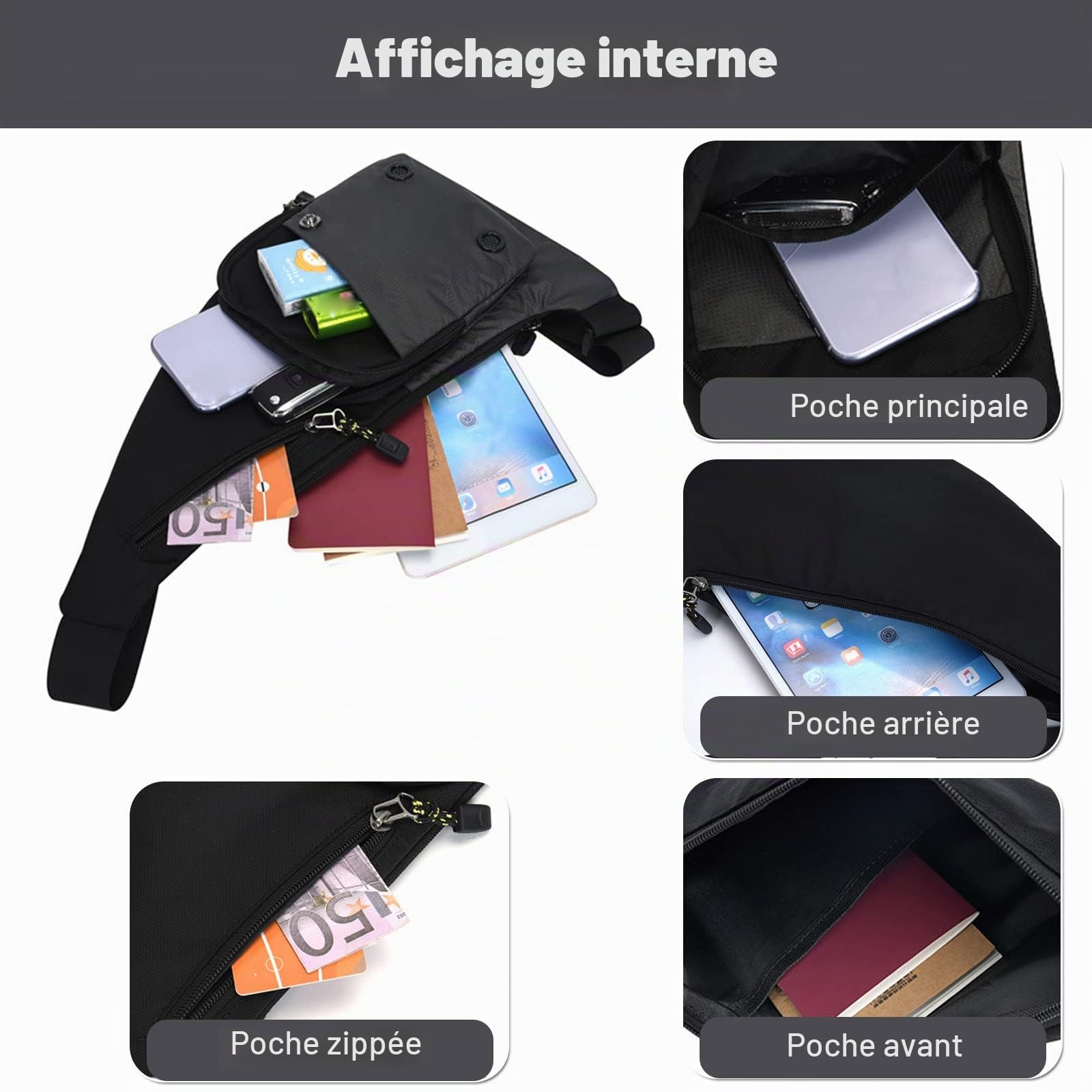FANDARE Sac Poitrine Femme Sacs à Dos porté Travers Homme Sacs Bananes de randonnée Sacs de Sport bandoulière Sacs à Main portés épaule Femme Sacoche Voyage Sports Travers Sac d'Epaule Gris foncé