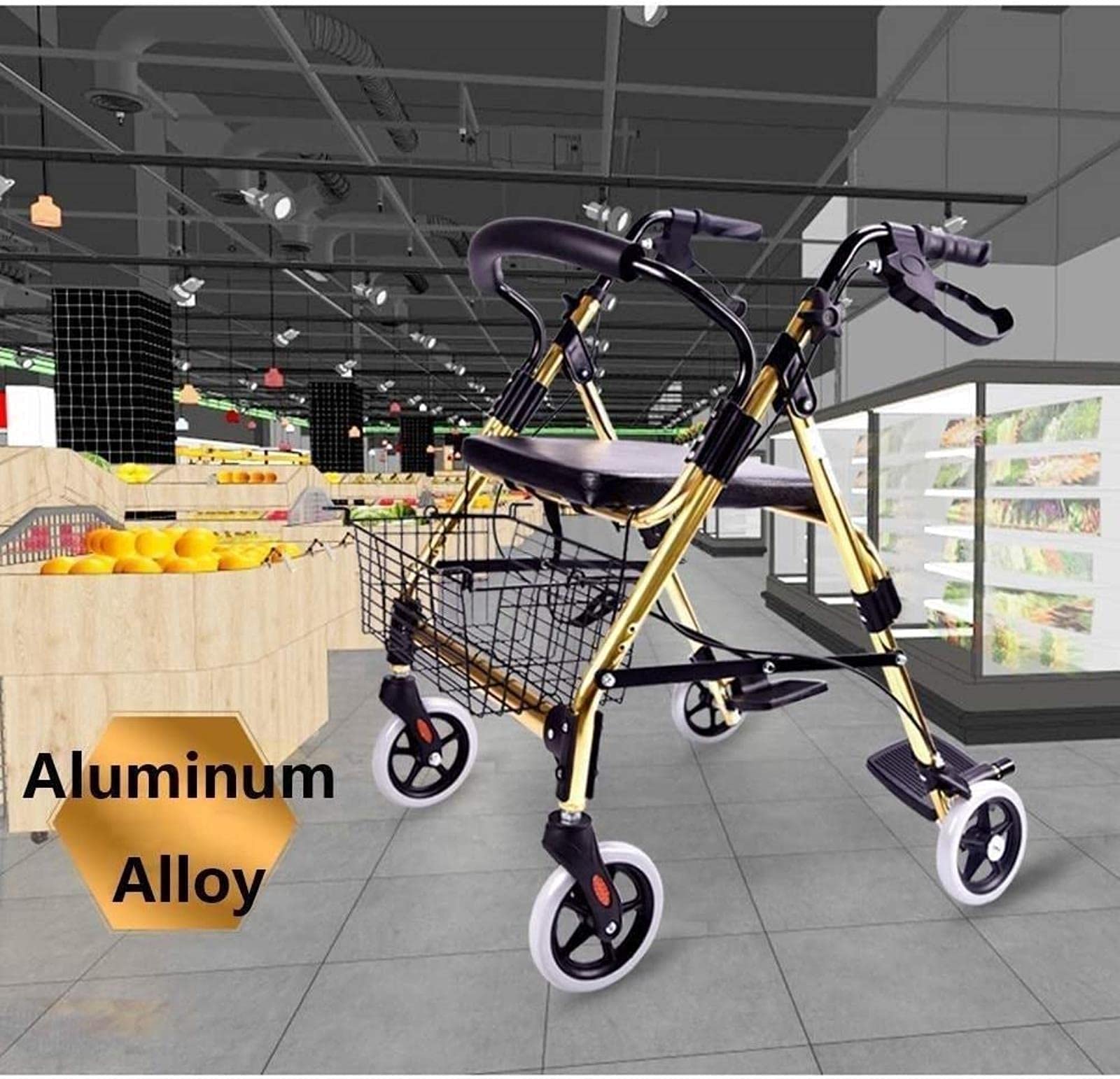 Rollator Walker Walker Rollator Rollator - Chodzik na kółkach ze składanym siedziskiem, Rollator w stylu europejskim, Chodzik na 4 kołach dla seniorów - z wyściółką
