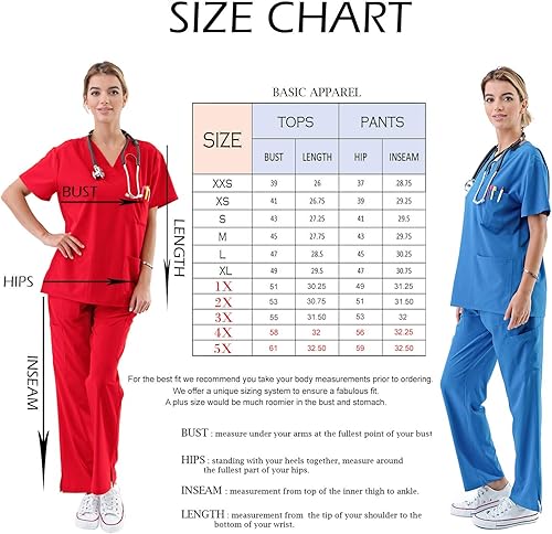 Miniatura 7 de Juego de uniformes médicos para mujer, 4 vías, 8 bolsillos, cuello en V, con cordón y pantalones de enfermería dental., Classic, S