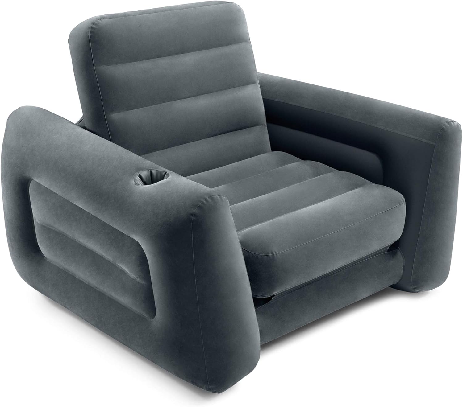 Intex 66551EP Inflatable Pull-Out Chair: Built-in Cupholder – Velvety Surface – 2-in-1 Valve – Folds Compactly – 80