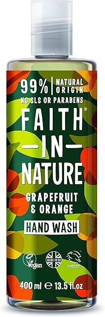 Faith in Nature Naturalne mydło w płynie grejpfrut i pomarańcza, orzeźwiające, wegańskie, nie testowane na zwierzętach, wolne od parabenów i SLS, 400 ml