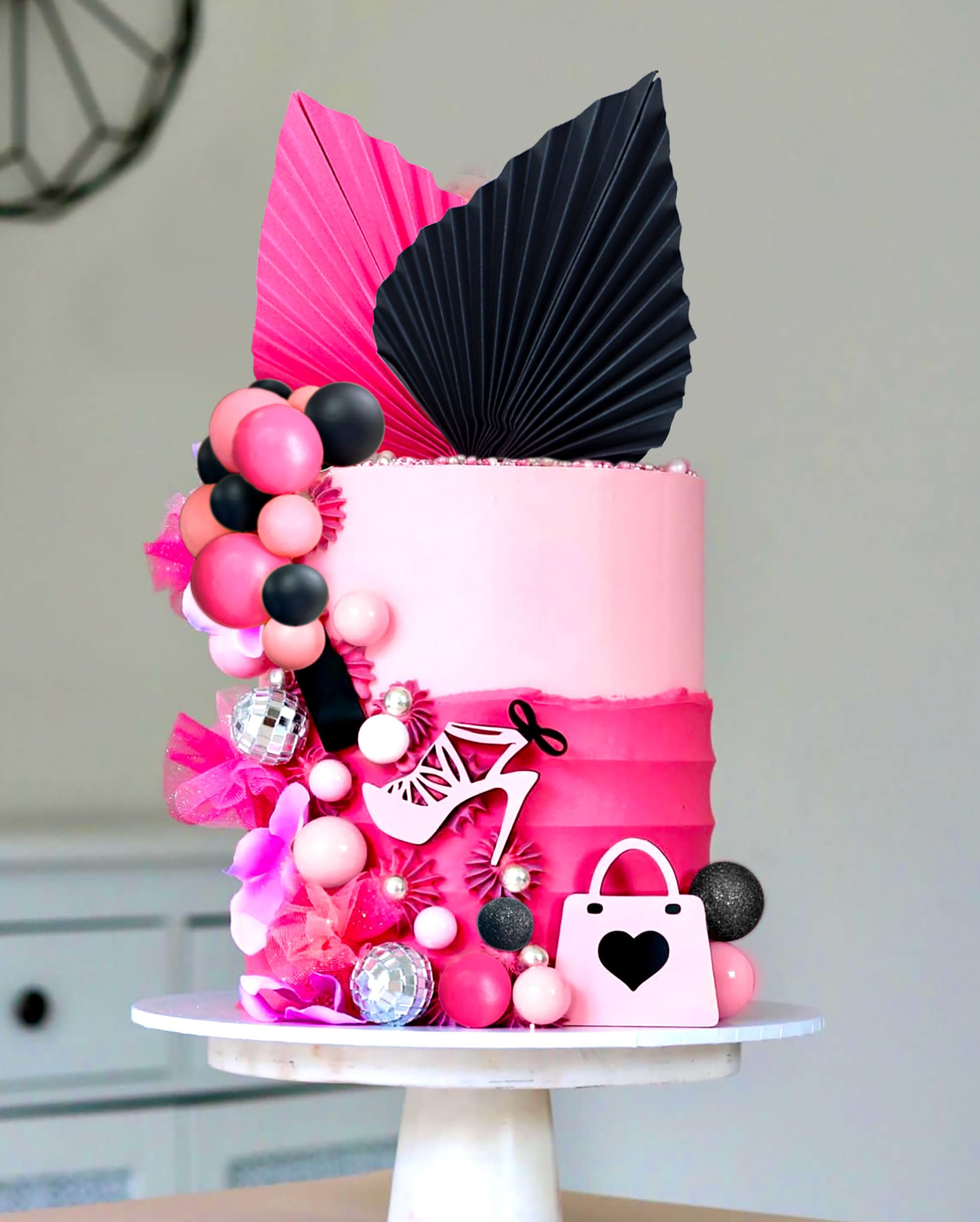 LaVenty Tortenaufsatz mit rosafarbenen und schwarzen Kugeln, für Hochzeit, Brautparty, Junggesellinnenabschied, Mädchenparty, Kuchendekorationen