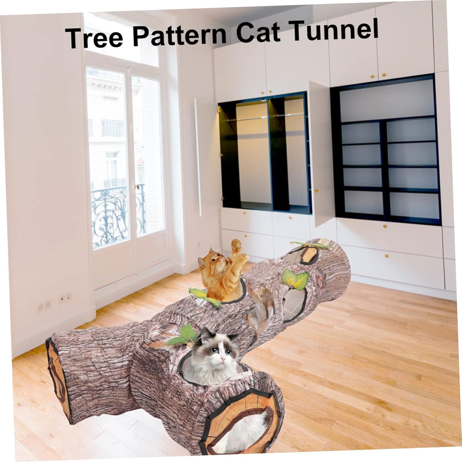 Simulation Tree Pattern Way Foldable Pet Cat Tunnel Interactive Hideout Maze Indoor Playhouse for Cats