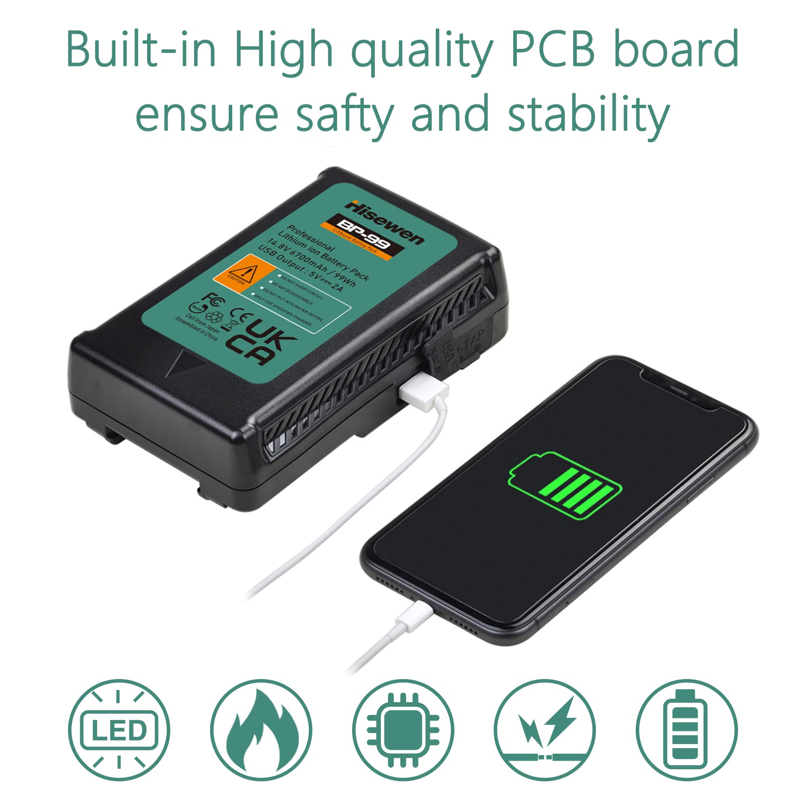 Batteria BP-99 V Mount 6700 mAh 99 Wh 14,8 V V-Lock e caricatore D-Tap per videocamera, monitor, videocamera, produzione di film