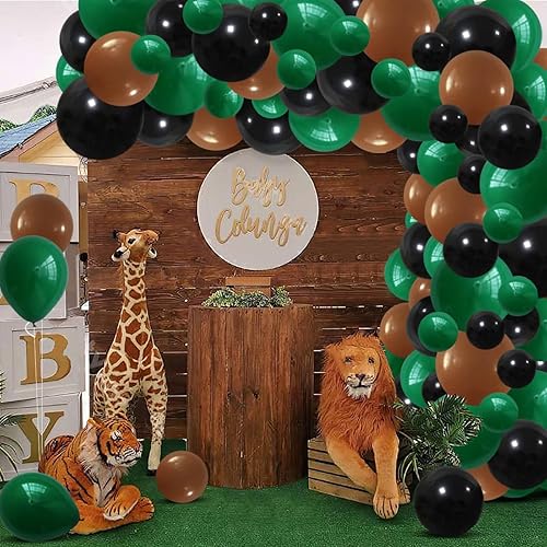 Miniatura 6 de Kit de guirnalda de globos de color verde oscuro, negro y marrón, 122 globos de camuflaje verde oscuro, fiesta de camuflaje militar para cumpleaños,