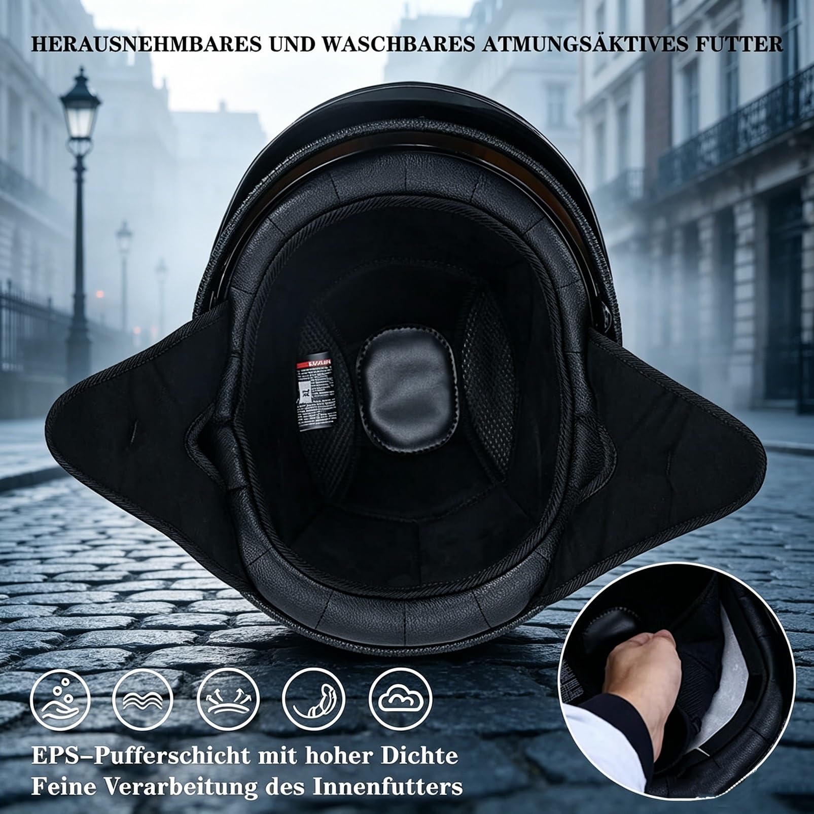 Kask Motocyklowy Jet Style Retro Stripe, Urban Cafe Racer z Blendą Przeciwsłoneczną, ECE 22.06, Otwarty Kask na Motor Cruiser Bobber Chopper
