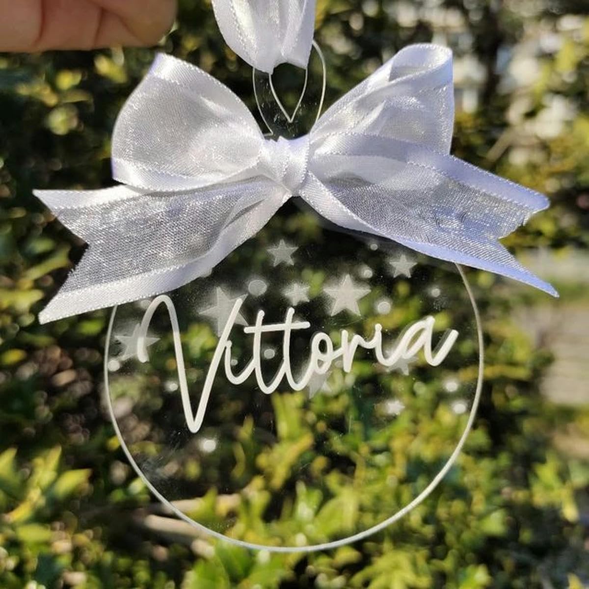 Colgante para árbol de Navidad con Nombre Personalizado, Bola de Navidad acrílica Transparente, Placa Decorativa de Navidad con Lazo, s-1-10 Uds.