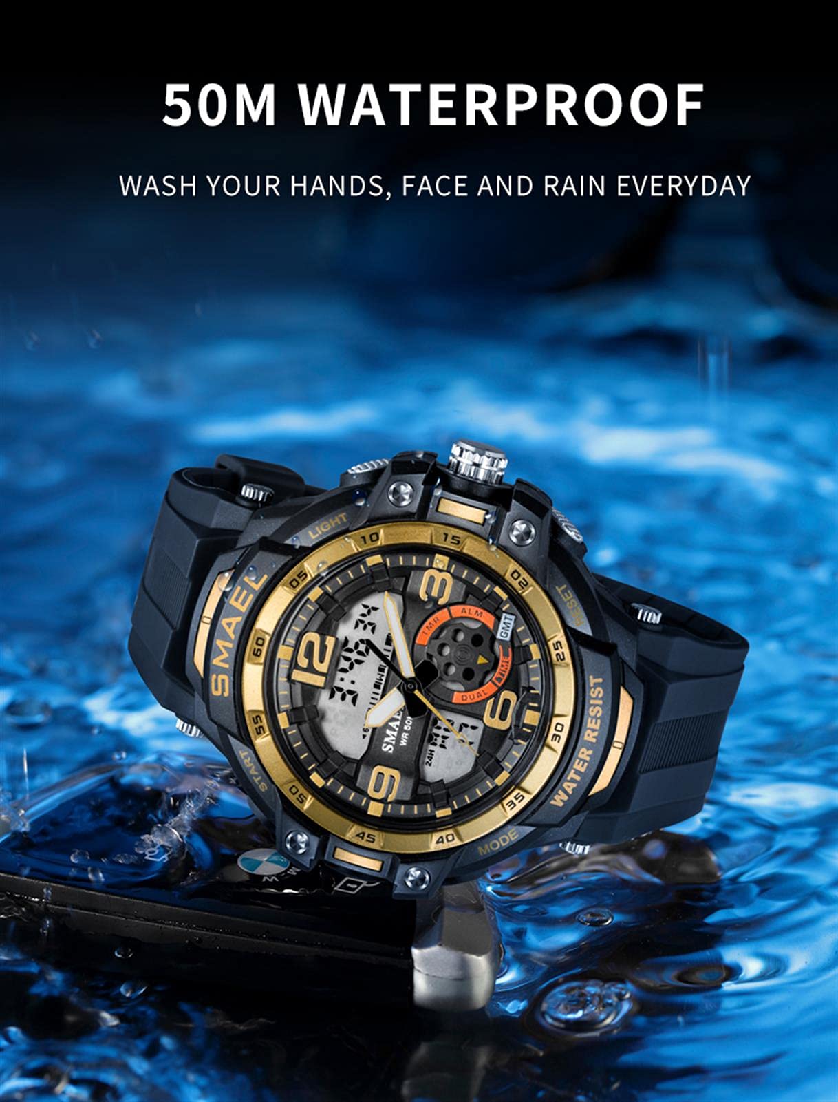 Montre Homme Digitale Et Analogique Grand Cadran Sport Militaire De Montres pour Homme Bracelet en Résine Etanche Chronographe Alarme Date LED