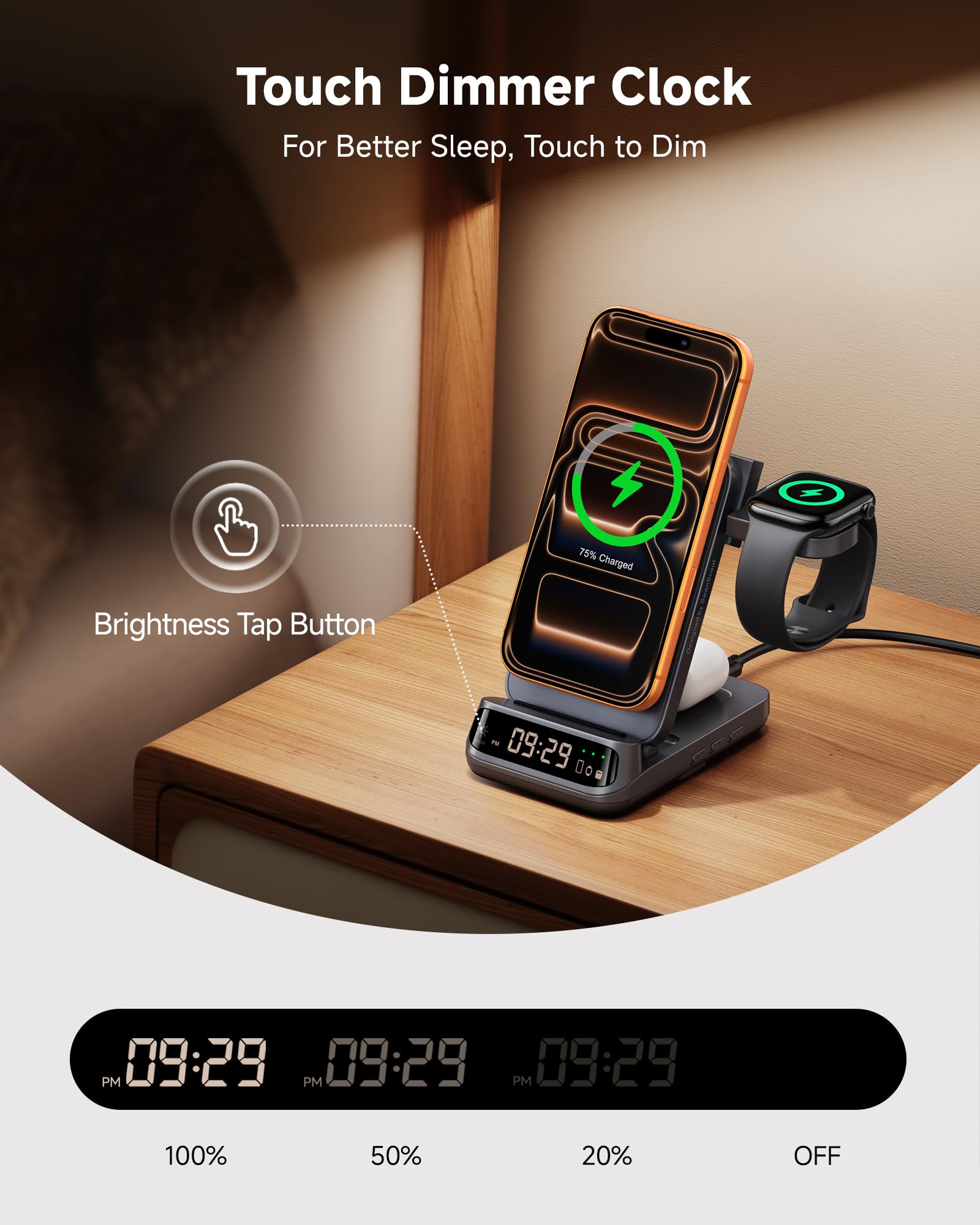 Supporto caricabatterie wireless 3 in 1 da 25 W, compatibile con MagSafe, stazione di ricarica magnetica da viaggio pieghevole con orologio per iPhone 17/16/15, Apple Watch, Air Pods, SwanScout 708M