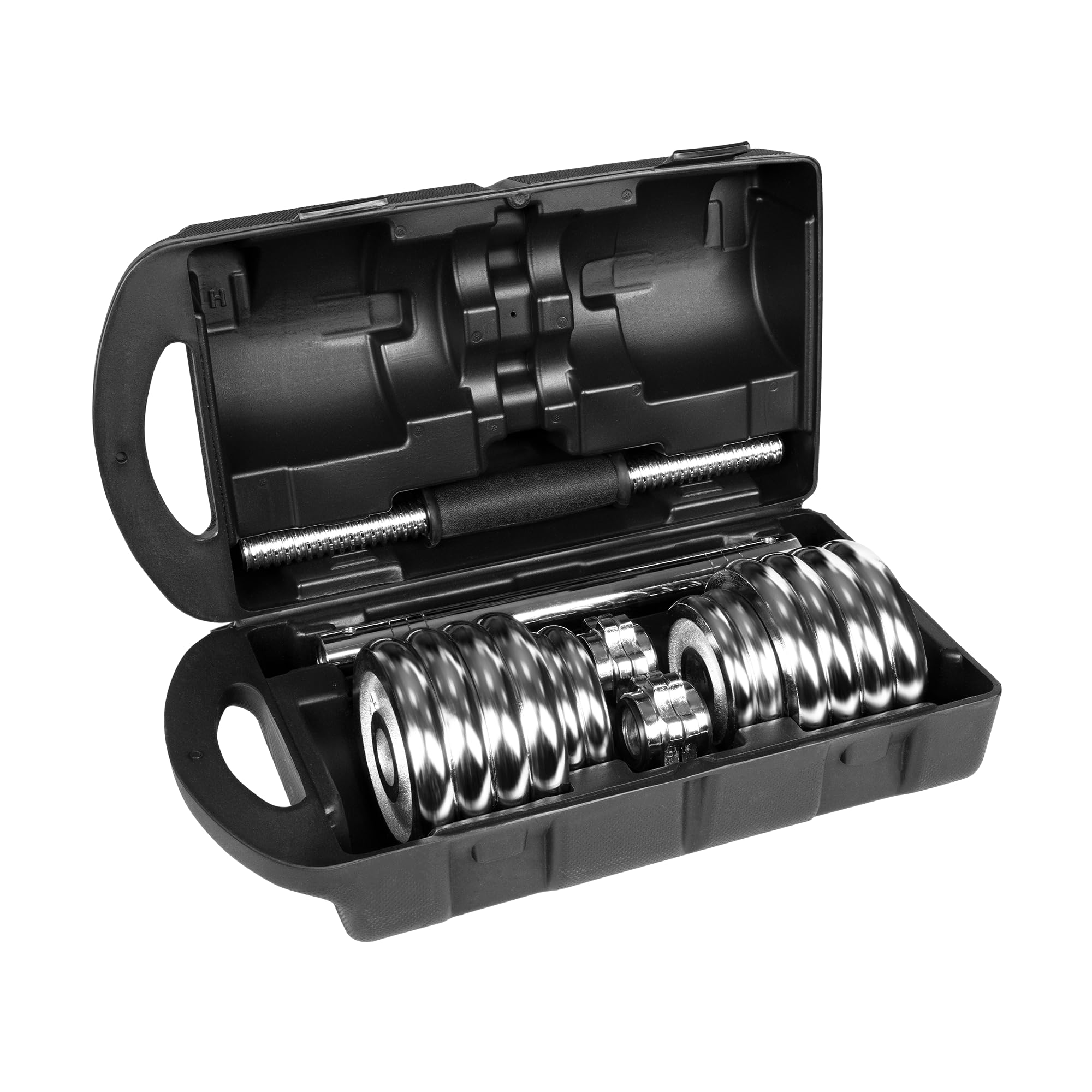 Rebel Electro Hanteln Gusseisen verchromt im Koffer mit Griffgriff Set 15kg Verstellbar RBA-2326-15