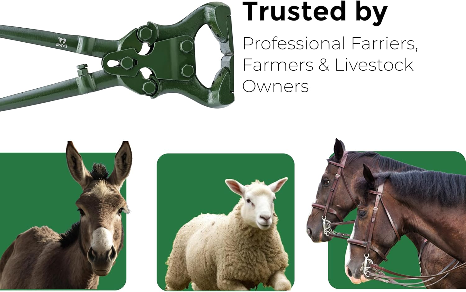 17” Hoof Trimmer - Heavy-Duty Carbon Steel Farrier Tool for Precision Hoof Trimming | Durable Green Coating, Sharp Blades, Bolted Construction, Rubber Grip Handle for Horses & Livestock