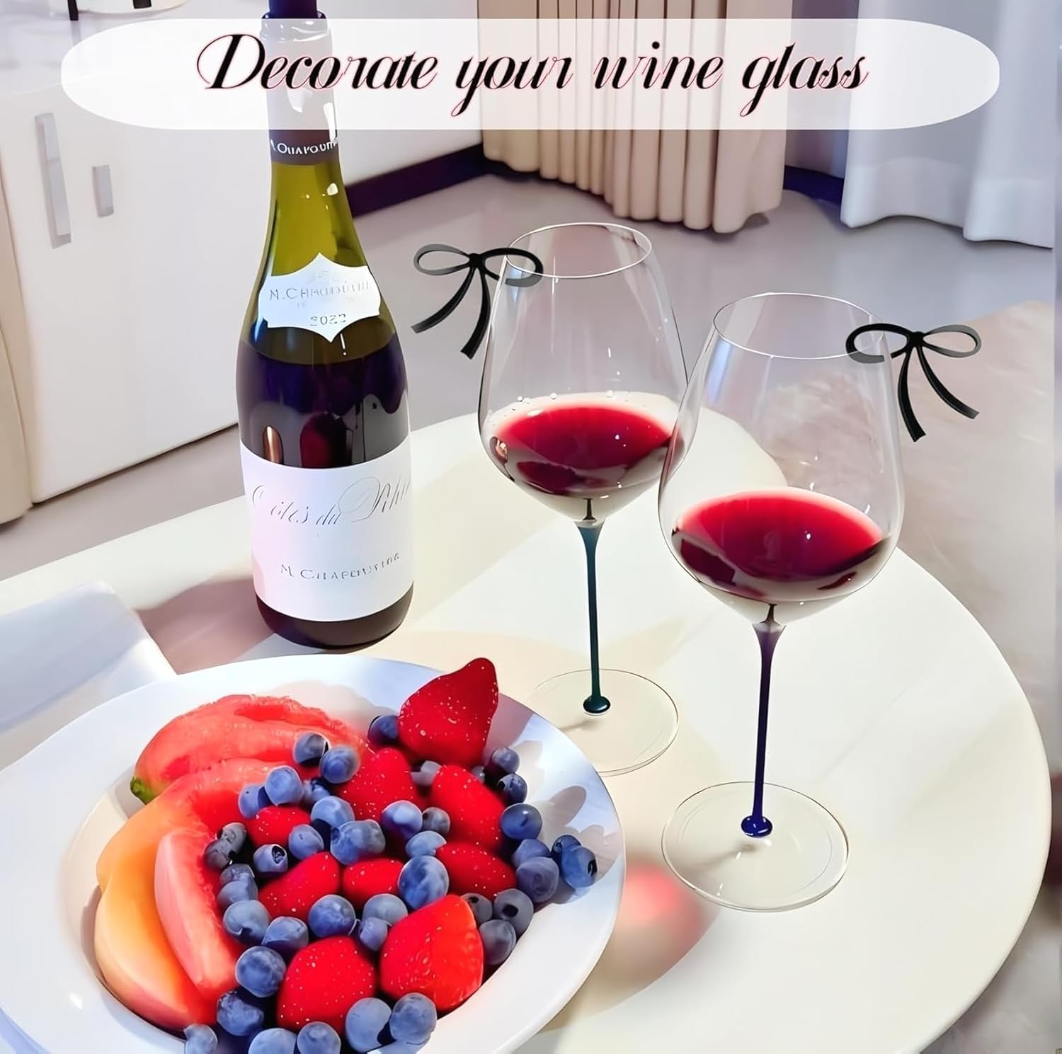 Coquette Inspired Wine Glass Markers - 60 Pcs Black Bowknot Set for Any Occasion
