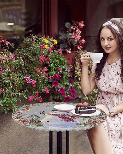 Miniatura 10 de Mantel de Navidad negro con diseño de muñeco de nieve, diseño de pájaro rojo con borde elástico, diseño de corona floral de piña, lavable,