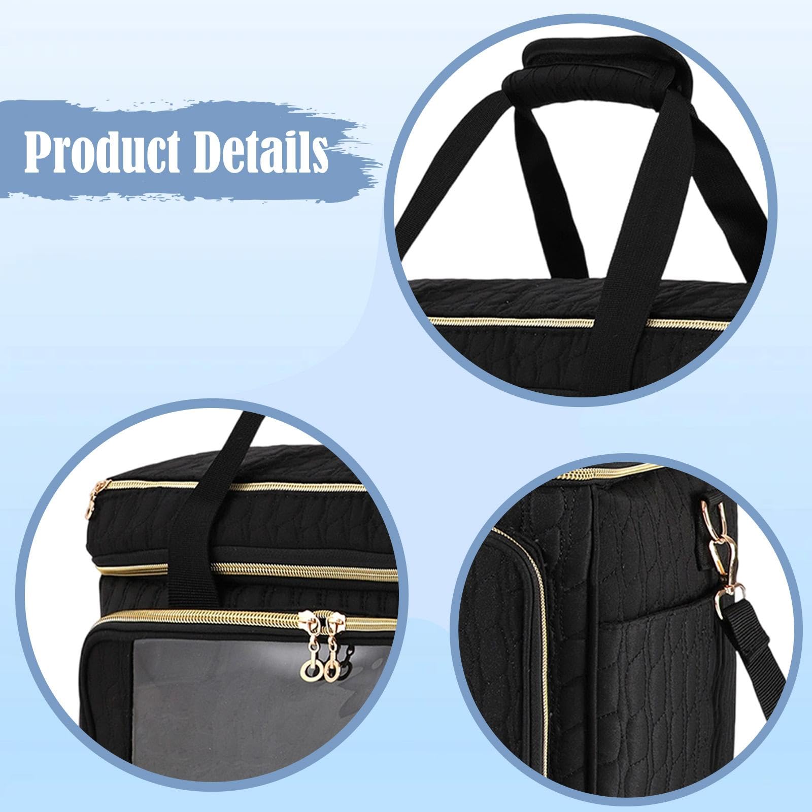 Bolsa de Tejer, Soporte para Guardar Hilo, Elegante Bolsa de Costura, Accesorios, Asa Portátil para Mesa de Parque, Negro, Individual