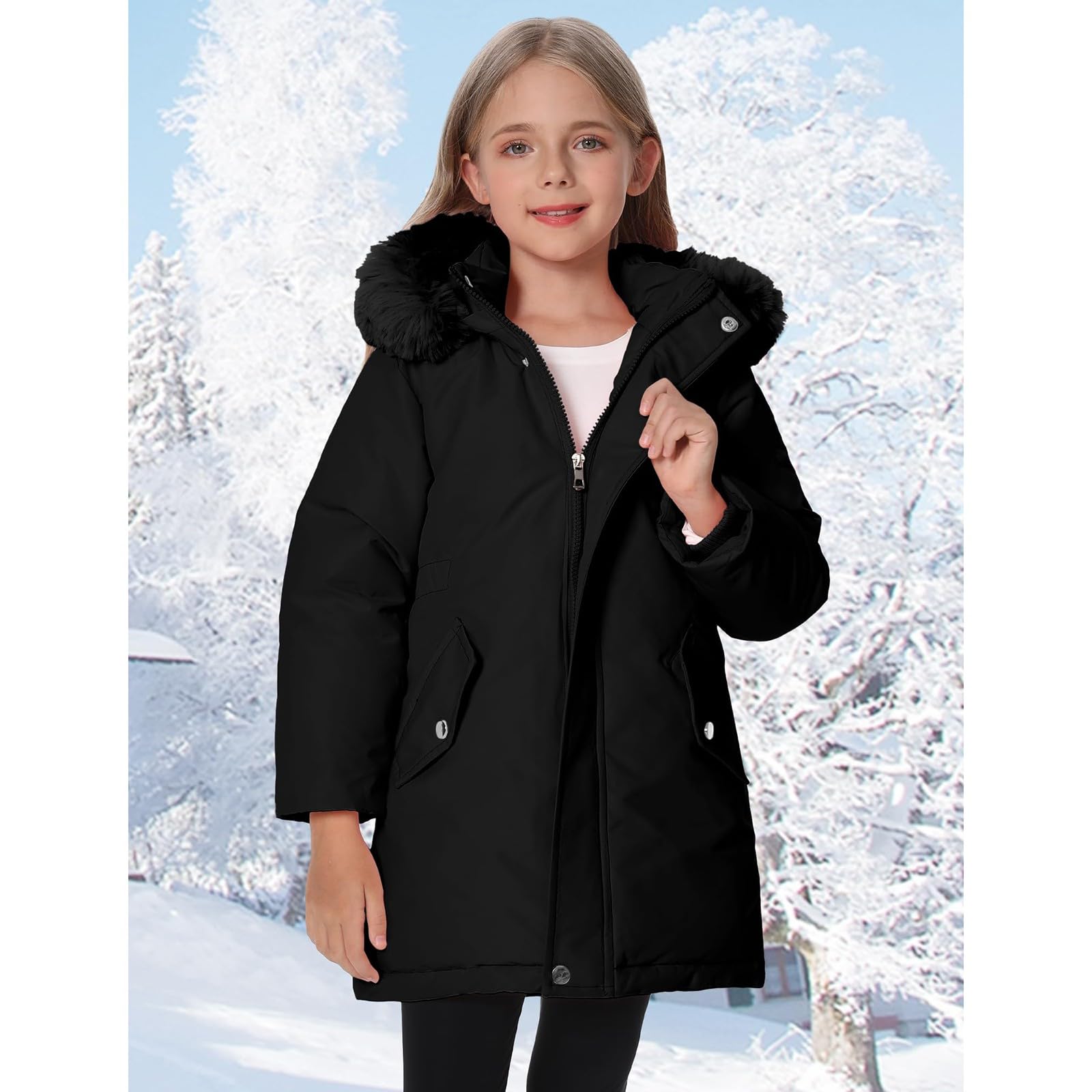 Générique Manteau Enfant Fille Capuche Coupe-Vent Chaude Manteau Manche Longue Doux Automne-Hiver Doudoune Zippée Légère Décontracté Blouson Vacances Sport Enfant Fille Vêtements D'extérieur