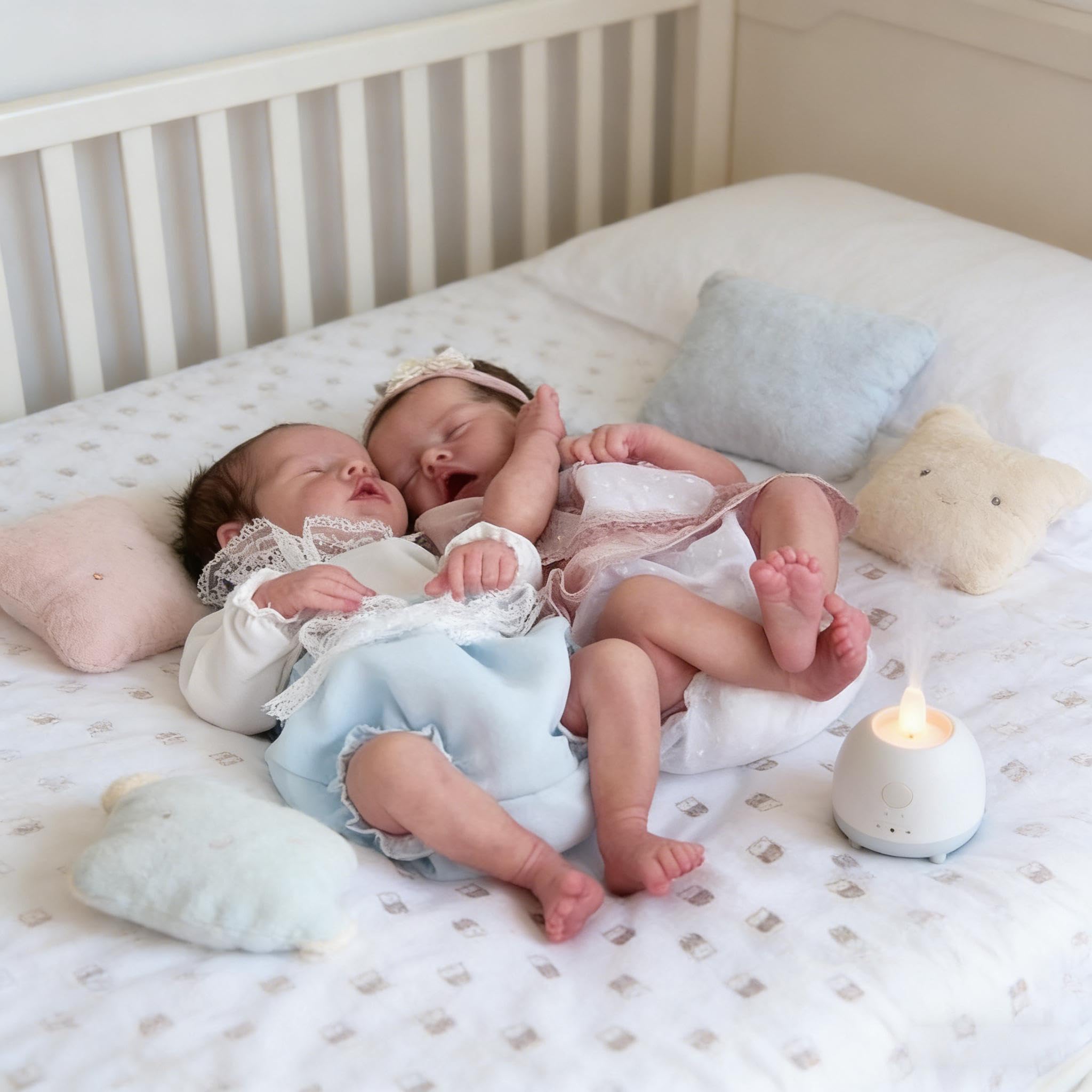 Reborn Babypuppen Silikon Ganzkörper Zwillinge 45,7 cm Realistische Babypuppen Mädchen Weiches Vinyl Real Life Babys Puppe Schlafen Lebensechte Neugeborene Babys Zwillinge Puppe für Kinder