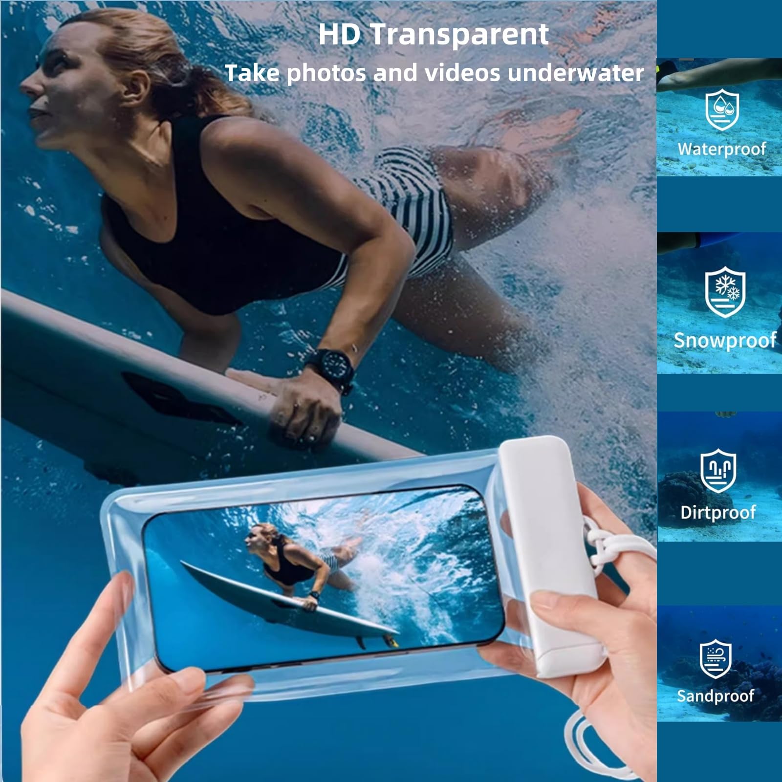 Wasserdichte Handytasche, universelle Trockentasche für Strand, Schwimmen und Outdoor-Aktivitäten, IPX8-zertifiziert, passend für alle Handys bis zu 18,3 cm (7,2 Zoll), Weiß