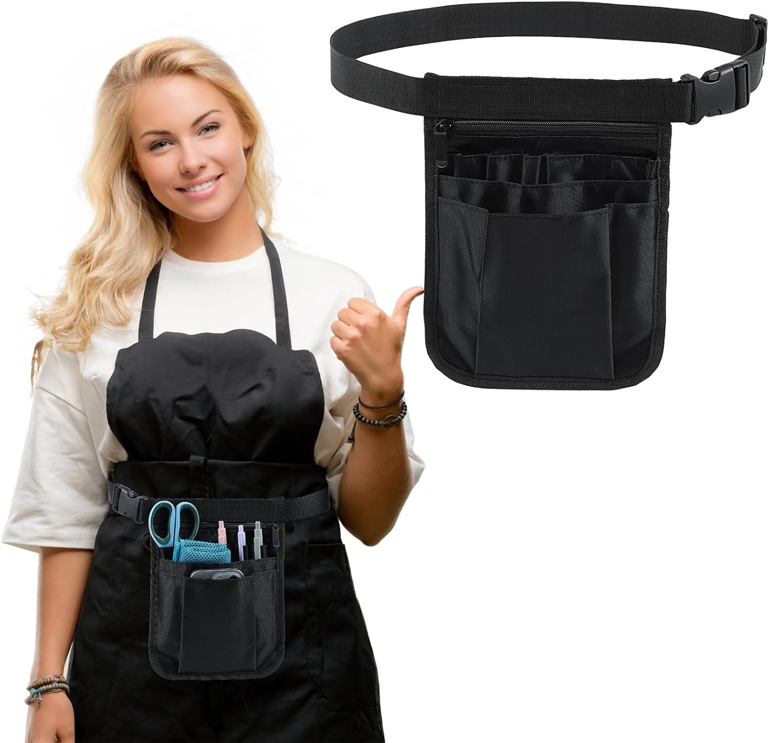 Server Waist Pouch Black Server Apron with Multiple Pocket, Restaurant Waitress Accessories Bag Adjustable Belt Utility Waist Strap for Restaurant Servers Bartenders and Hospitality Professionals