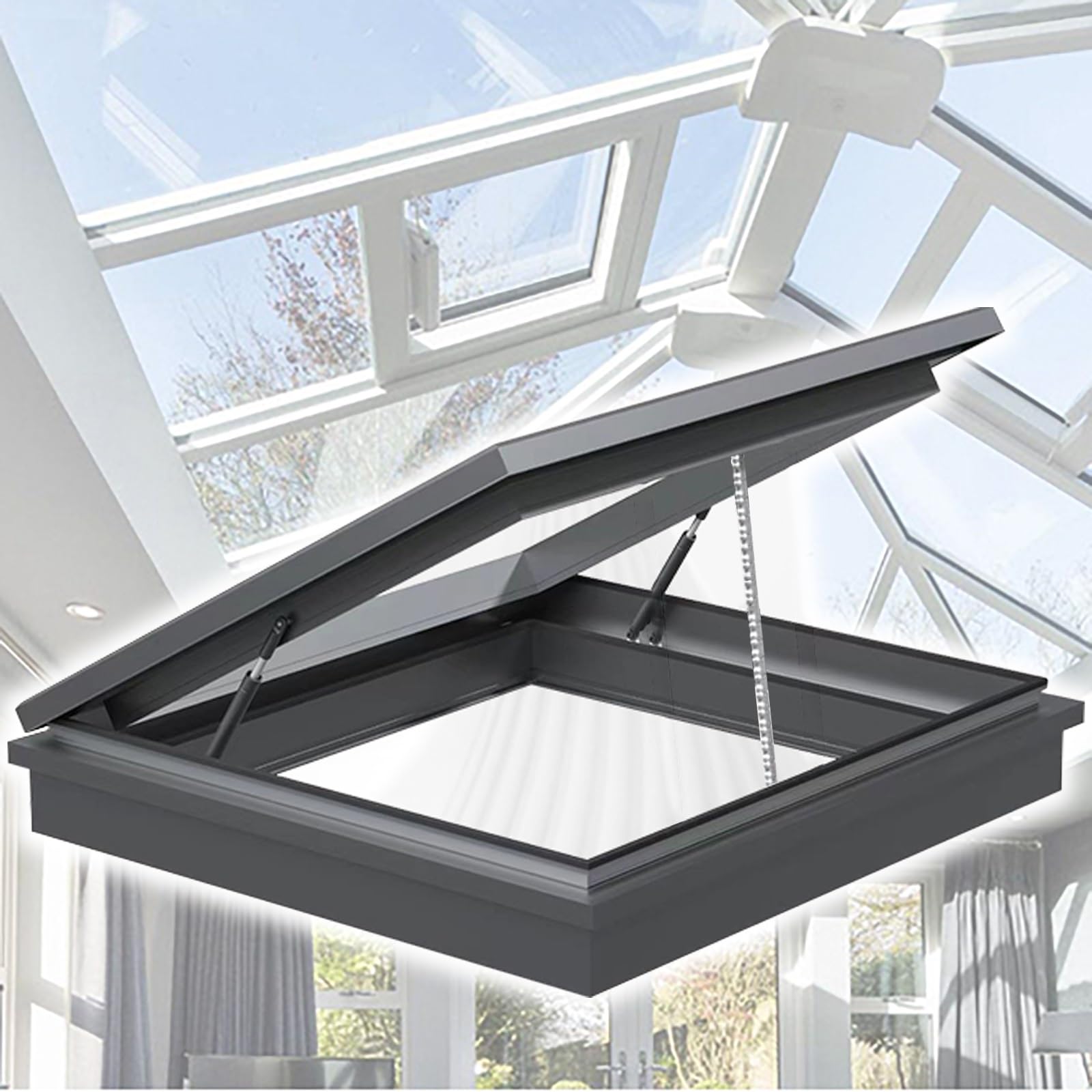 Ventanas de Tragaluz Eléctricas Inteligentes para Techos de Casas, Ventana de Techo de Salida con Control Remoto, Tragaluces para Techos para Áticos/soláriums(LxW 90x50cm/35.4x19.7in)