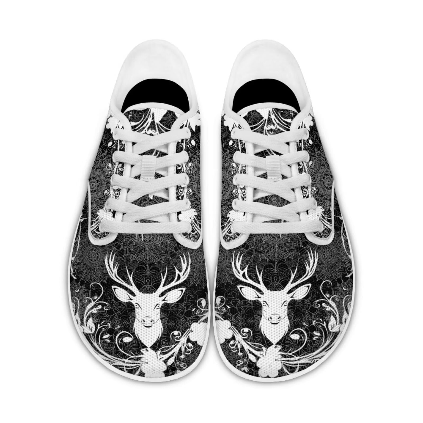 Pointodoor Deer Barefoot Shoes for Men Women Wide Toe Box Walking Sneakers Boho Mandala Business Slip On Work Flats Minimalist Cross-Trainer Shoes Daily Shoes(White Sole)