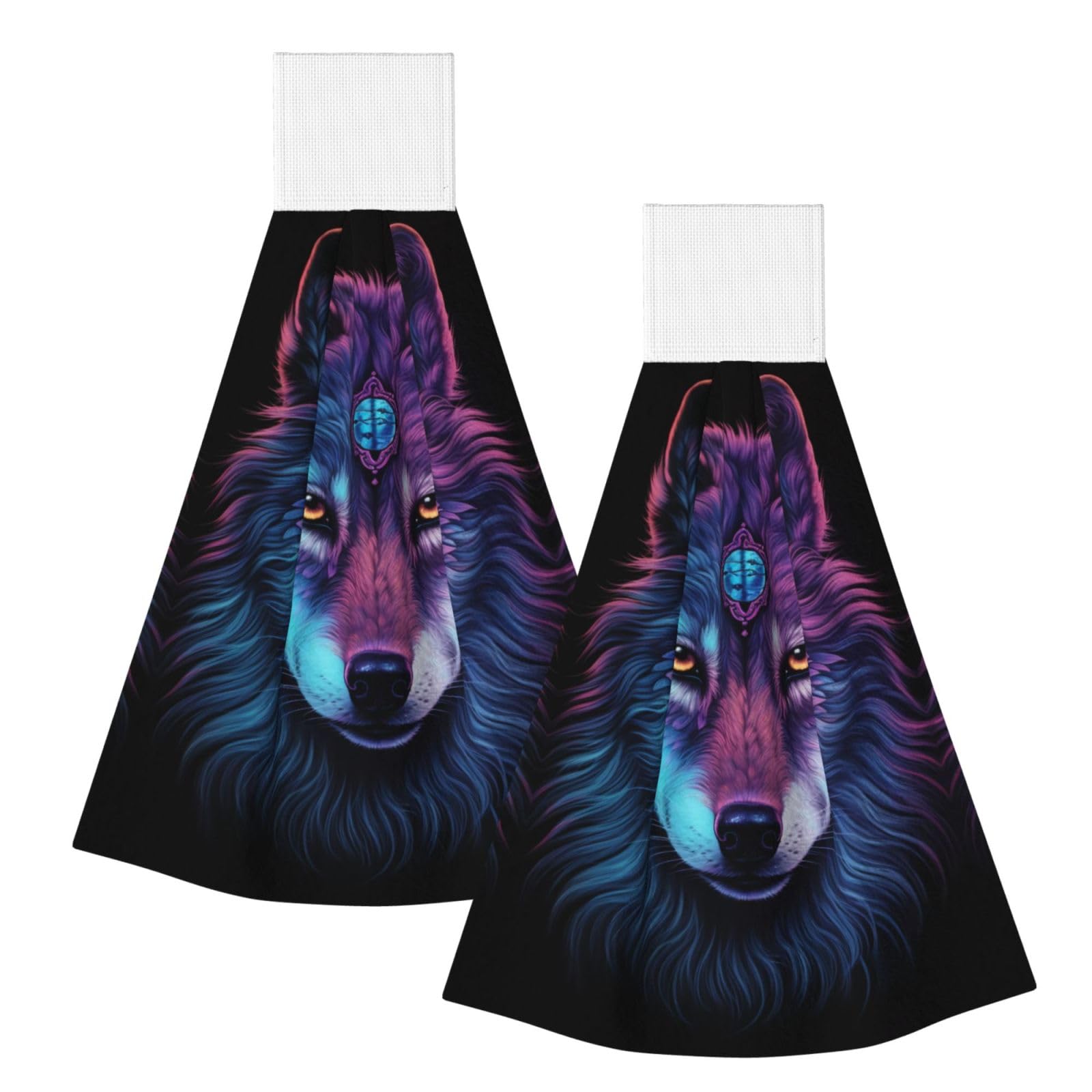 ZQYTGFDC Neon wolf with purple head Highly Absorbent Dish Towels Soft Coral Fleece Wipe
