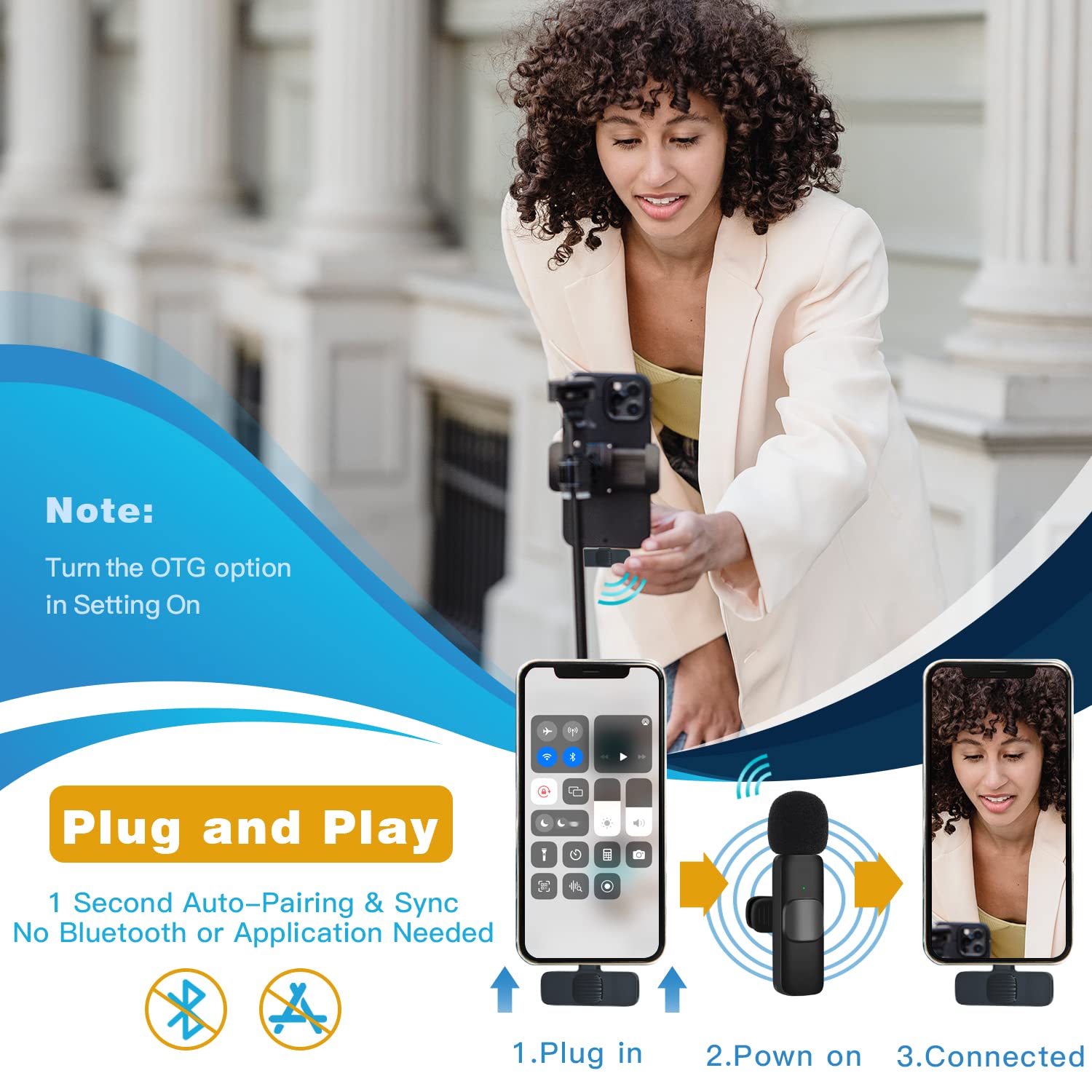 Microfono Wireless Androide (Tipo c) Mini Microfono Lavalier Doppio Microphone per YouTube/Live Stream/Vlog/Intervista/Videoregistrazione/Podcast, con Costruito in Chip di Riduzione del Rumore