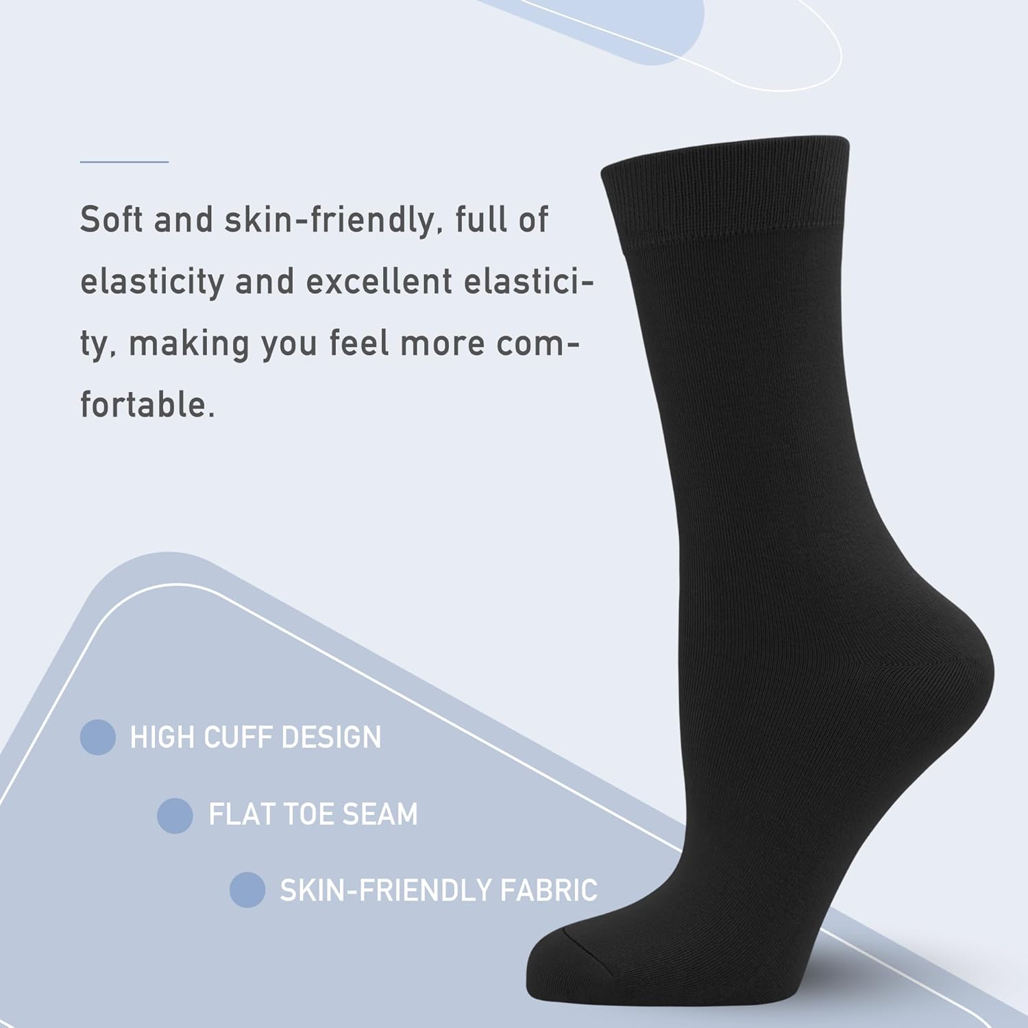 Women's Soft Thin Viscose Bamboo Crew Socks, Fit Stretchy Casual, Business, Dress Calf Sock 5 Pairs - Image 4