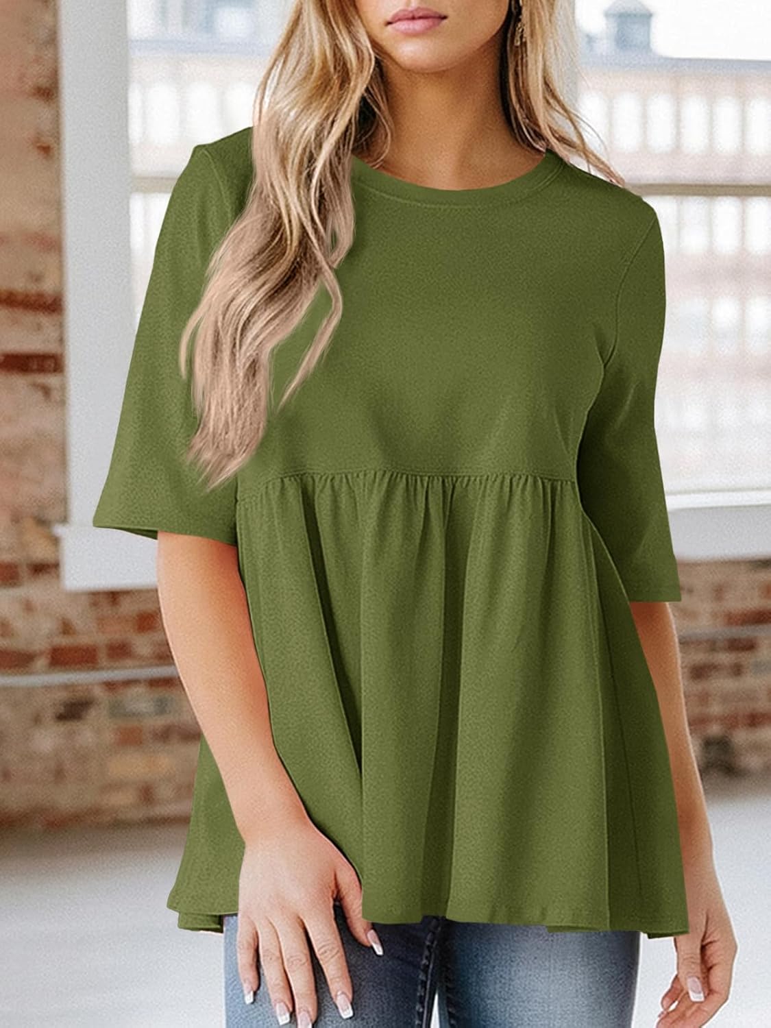 Cicy Bell Womens Summer Babydoll Tops Oversized Short Sleeve Crewneck T Shirts Peplum Casual Loose Blouse - Image 6