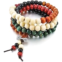 INBLUE Women,Mens 8mm Wood Bracelet Necklace Tibetan Multicolor Sandalwood Prayer Buddha Mala Elastic