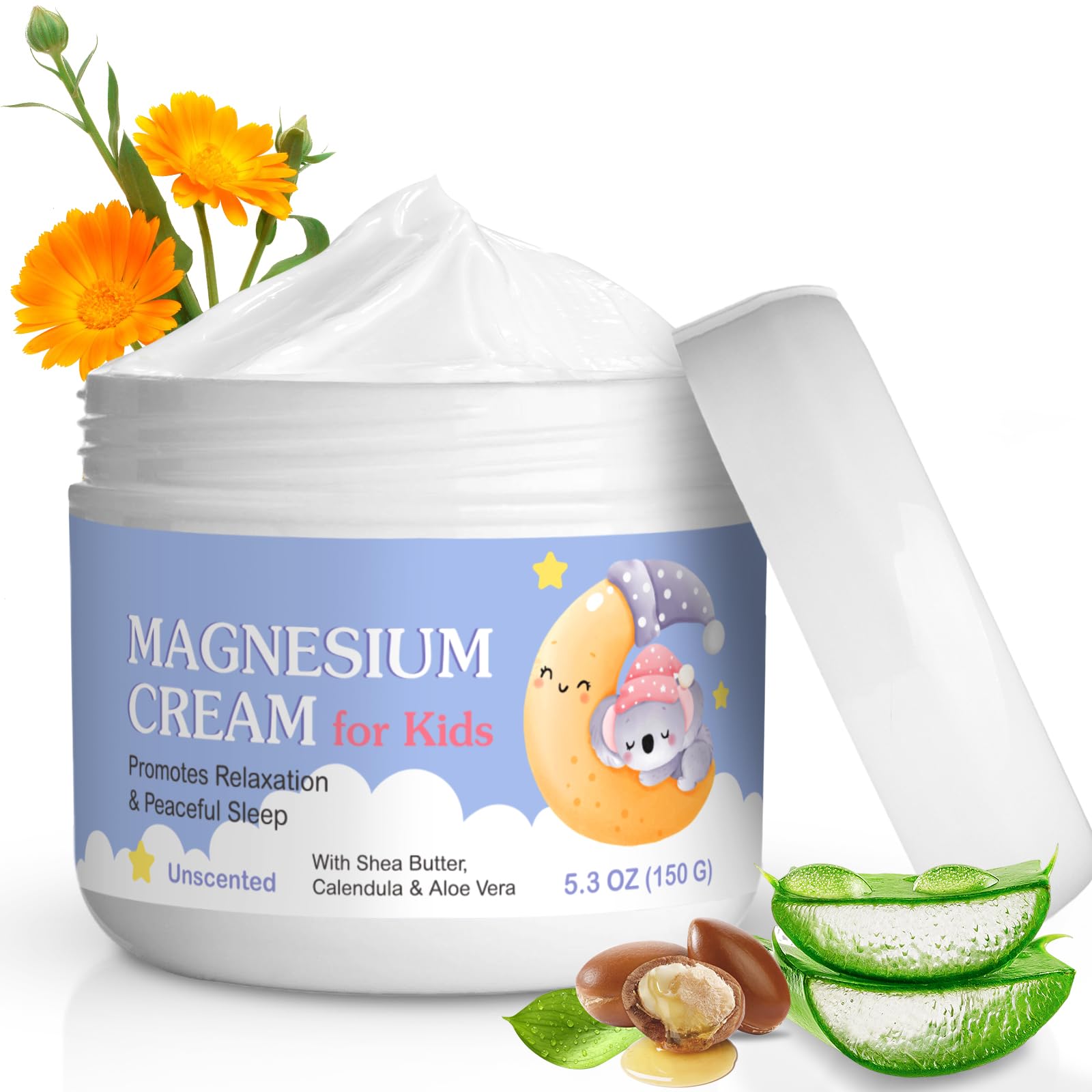 Magnesium Lotion for Kids - Calming Bedtime Relief with Calendula, Aloe Vera, Shea Butter - Topical Magnesium Cream for Relaxation & Sleep Support - Fragrance-Free - (5.3 Fl Oz (Pack of 1))