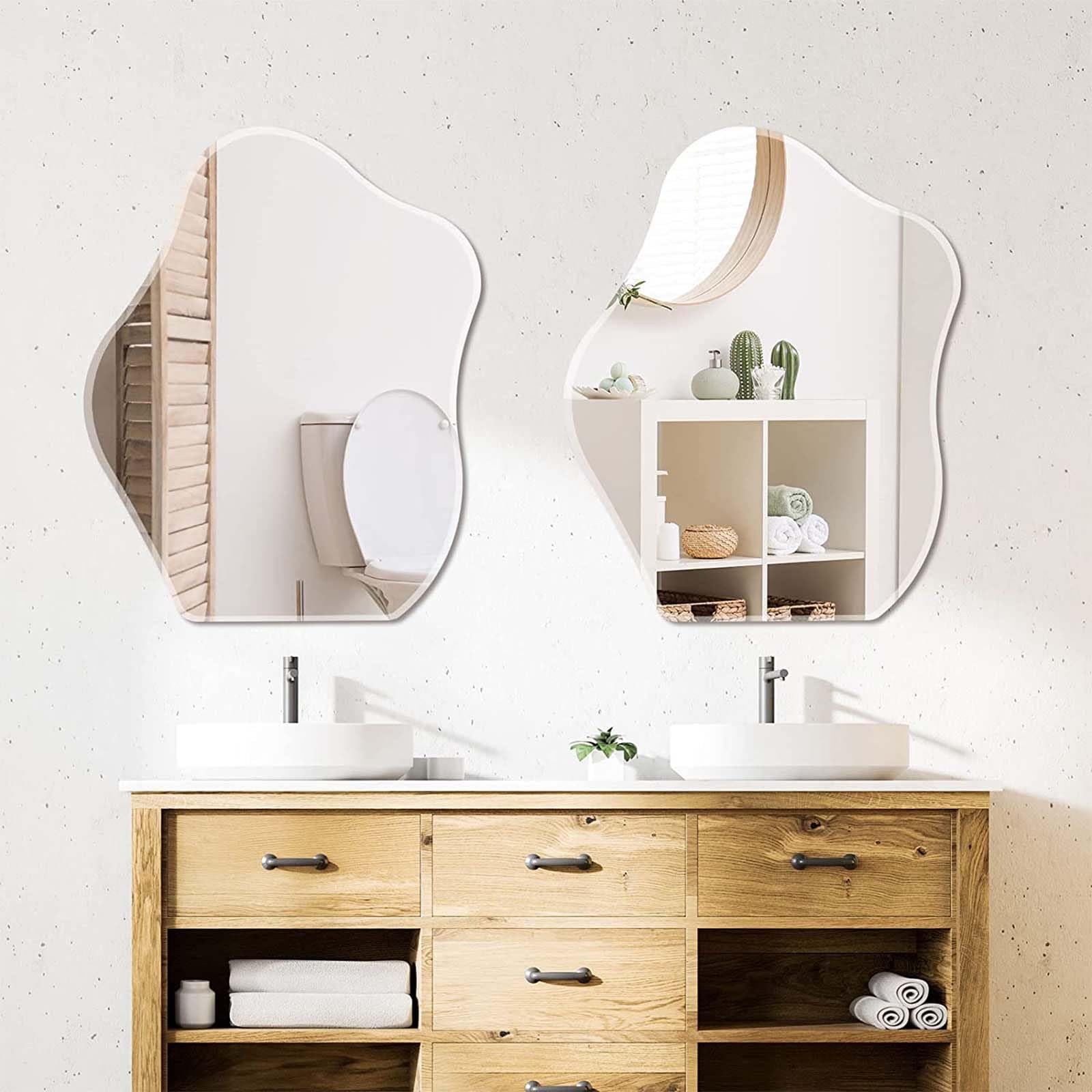Muzilife Specchio asimmetrico da appendere, grande specchio da parete senza cornice con retro in MDF da 58x70 cm, specchio da tavolo irregolare per soggiorno, camera da letto, bagno, corridoio