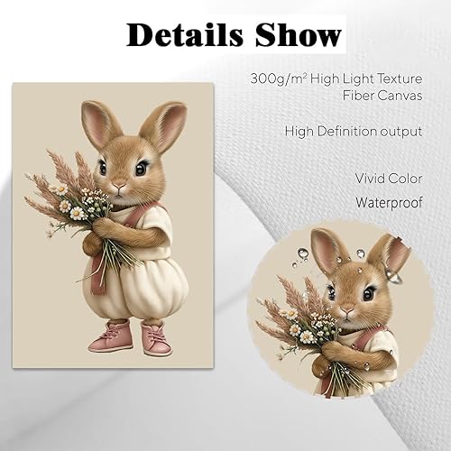 Miniatura 5 de Lienzo de globo aerostático para pared, diseño de conejito estético rosa, acuarela, cuarto de bebé, arte de pared de gato, conejo con flores,