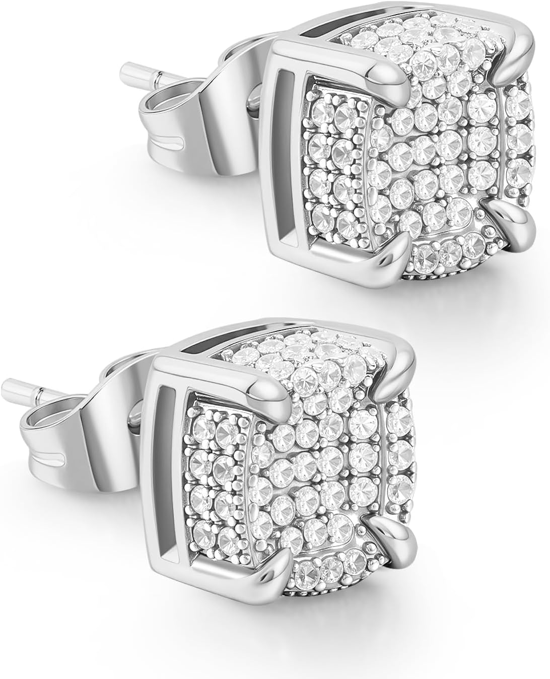 Moissanite Earrings for Men, Lab Diamond Cluster Studs Sterling Silver 18K Gold Plated Hypoallergenic Iced Out Big Hip Hop Earring Square Push Back with VVS1 GRA Certified 8/9/10MM