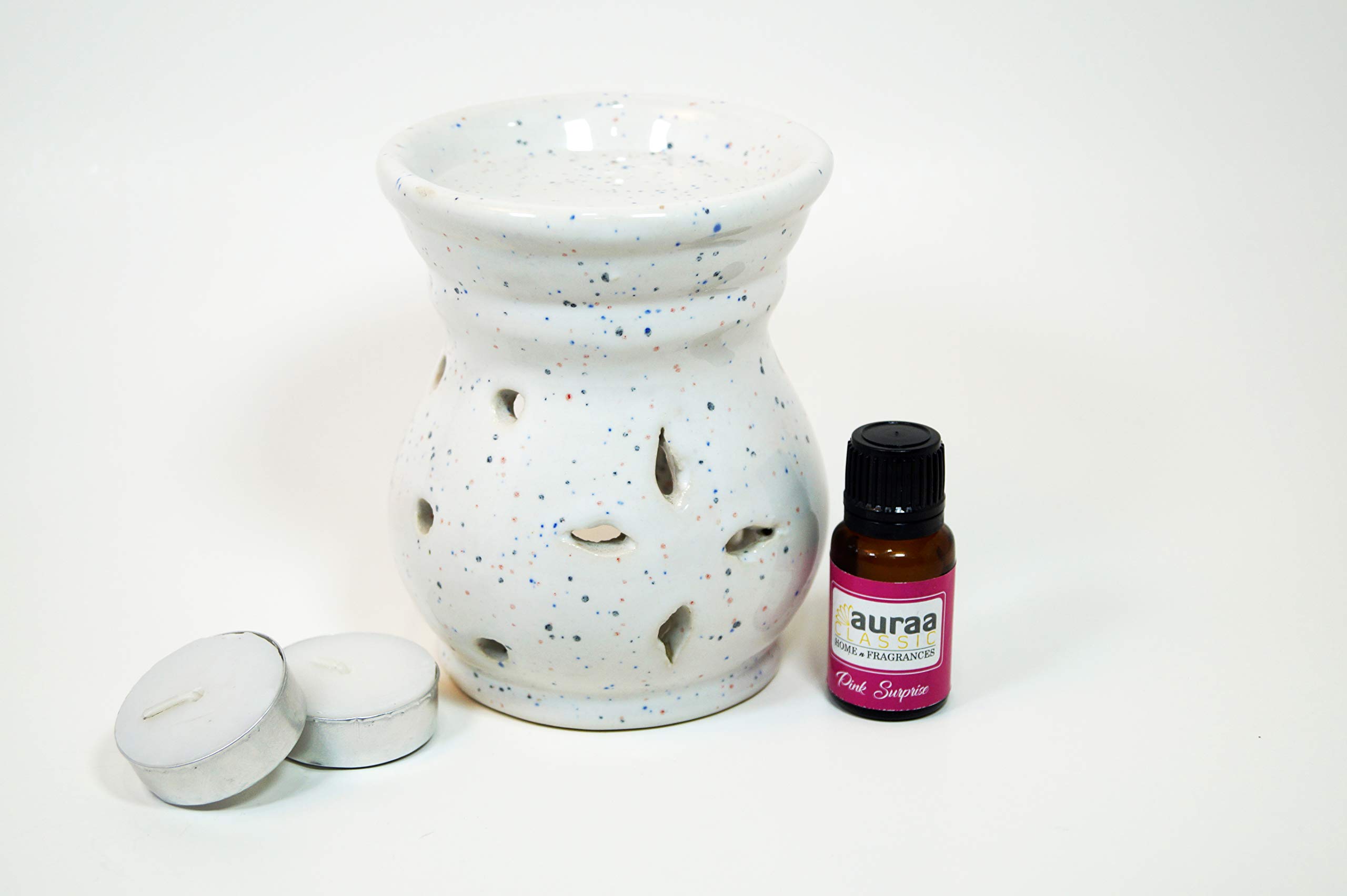 Asianaura Aura Oil Burner Aroma Diffuser with 2 Tea Light Candles and 10 ml Pink Surprise Aroma Oil