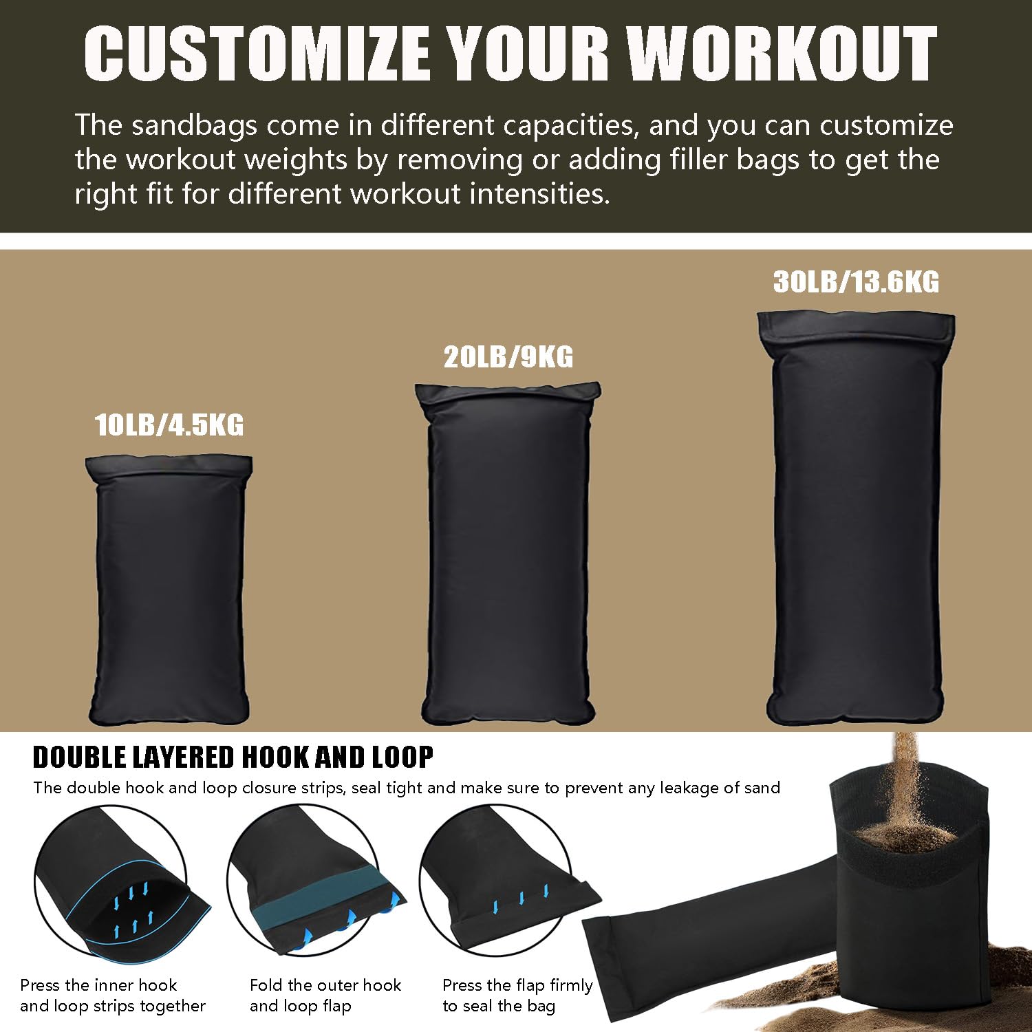 Elite Sports Sacco di Sabbia per Allenamento, Non Riempito, Resistente, per Allenamento di Tutto Il Corpo e Il Core, Sollevamento Pesi, condizionamento da Combattimento (45,4 kg, Nero