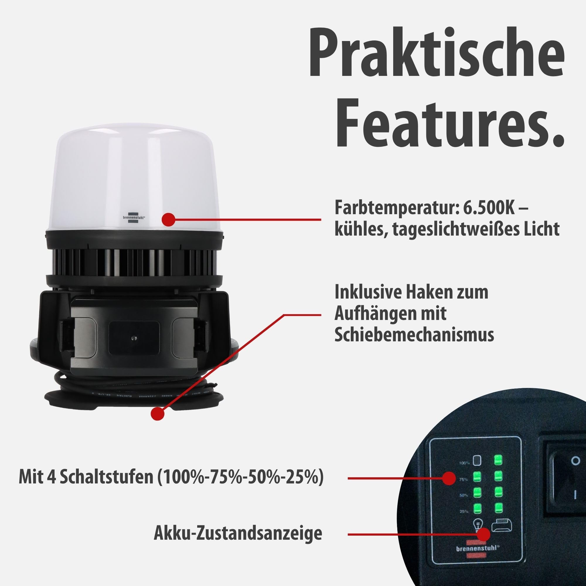 Brennenstuhl Professional Multi Battery Projecteur de chantier LED 12050 MH 360° hybride (100W, 12000lm, IP54, compatible avec batterie 18V (non fournie) de 9 fabricants, 5m H07RN-F)