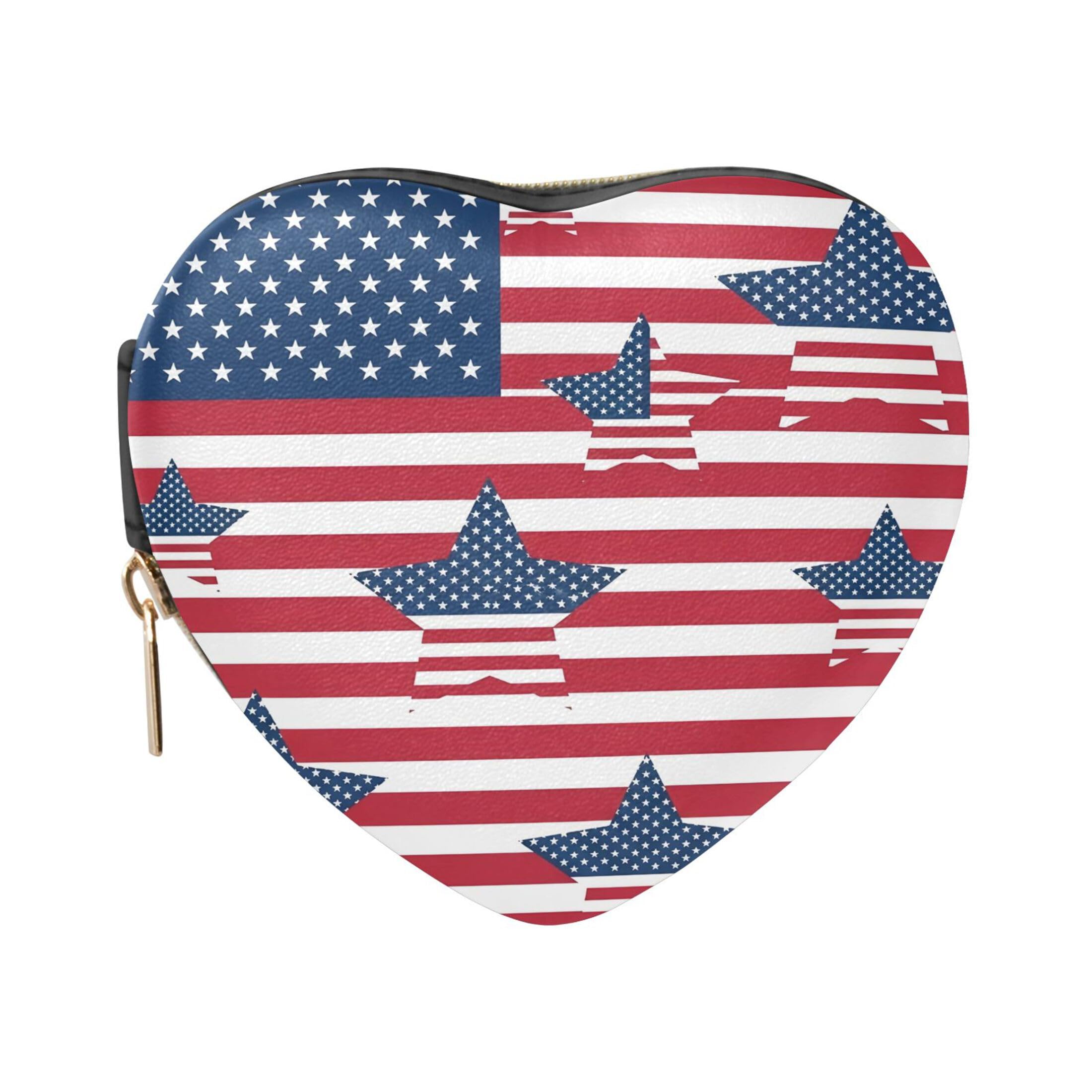 Fuauuyl Grunge American Flag Small Jewelry Box Heart-Shaped Jewelry Case, Portable Travel Organizer Bridesmaid Proposal Gift for Women Girls