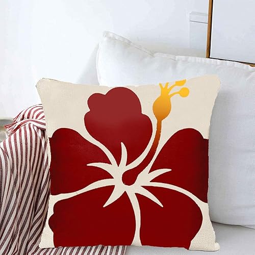 Miniatura 2 de Funda de almohada de hibisco rojo  Funda de almohada de flores hawaianas tropicales, mezcla floral hawaiana, fundas de cojín de lino, dos lados