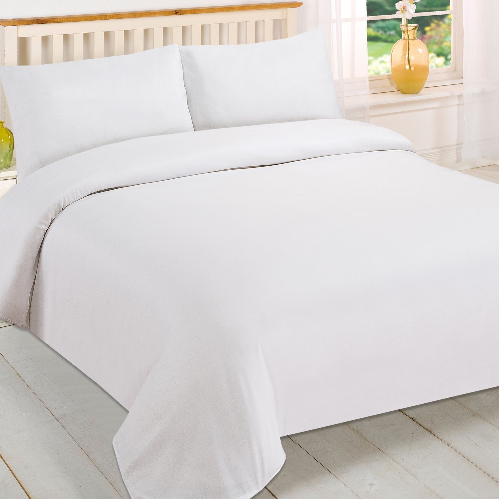 Looms & Leaves White 100% Percale Poly Cotton Rich Duvet Quilt Cover Bedding Set Soft Feel (, Single)