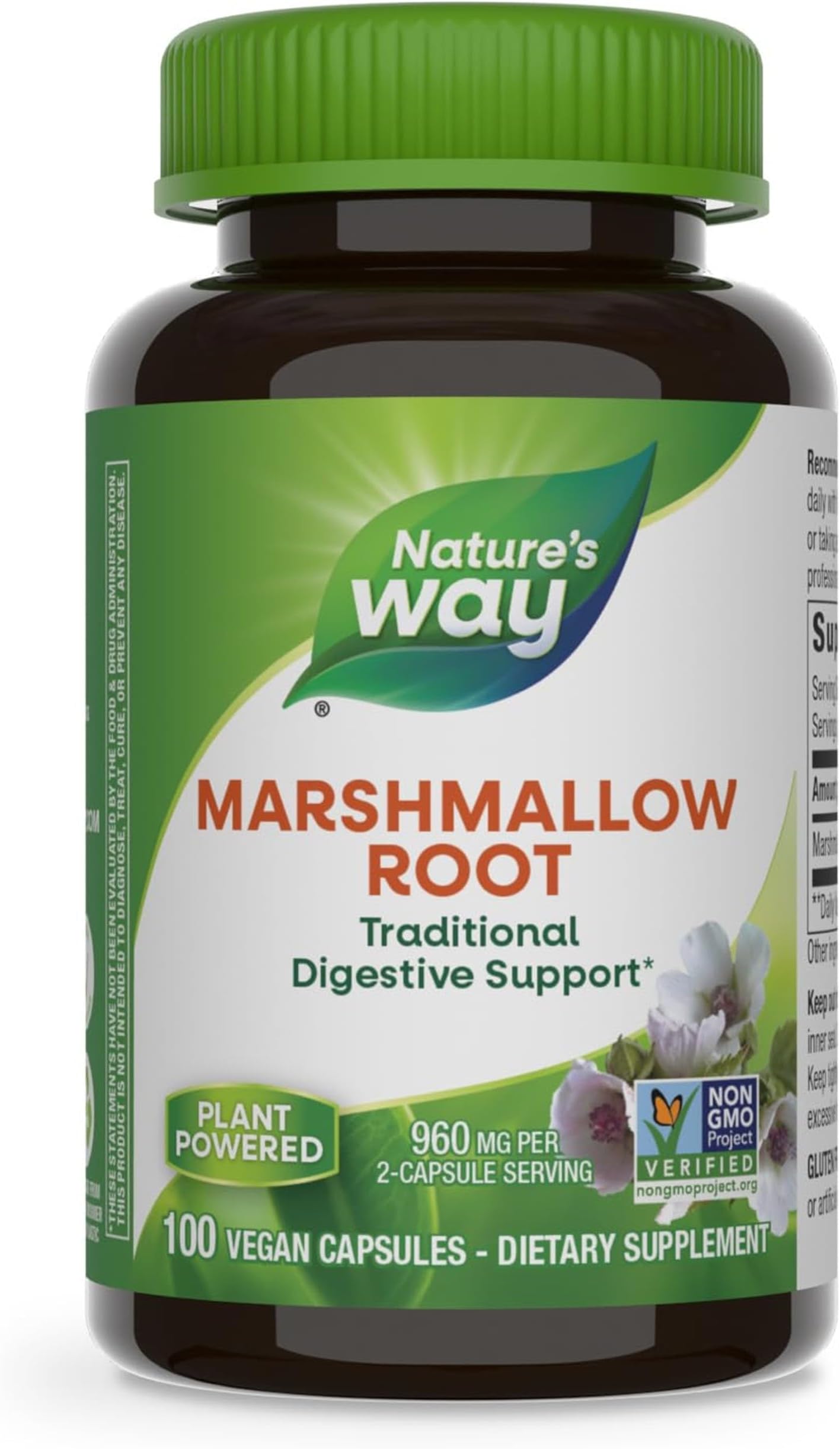 Nature's Way Marshmallow Root - Marshmallow Root Supplement for Traditional Digestive Soothing* - Gluten-Free, Dairy-Free & Vegan - Easy-Swallow Capsules - 100 Capsules (Packaging May Vary)