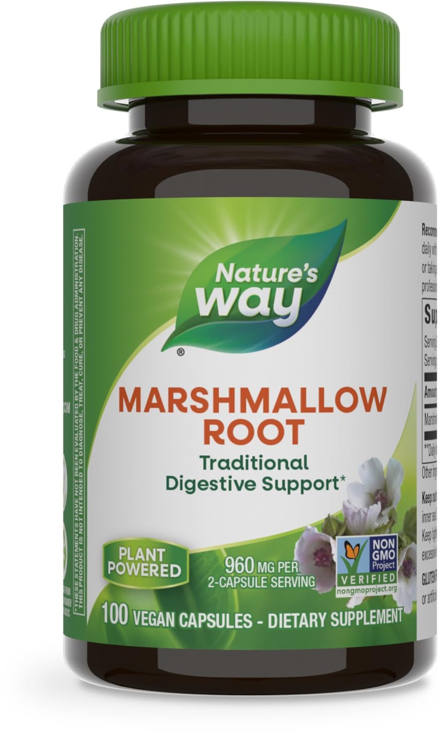 Nature's Way Marshmallow Root - Marshmallow Root Supplement for Traditional Digestive Soothing* - Gluten-Free, Dairy-Free & Vegan - Easy-Swallow Capsules - 100 Capsules (Packaging May Vary)