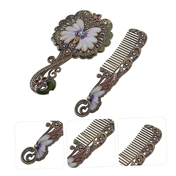 アンティーク ブラシ コーム 手鏡セット Amazon.co.jp: 1 セット レトロな手鏡 金属製の化粧鏡 手鏡