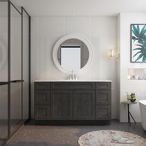 Miniatura 2 de ROOMTEC Mueble de baño montado de 60 pulgadas con doble cajón con puerta de cierre suave y 6 cajones, fregadero individual de gran capacidad para