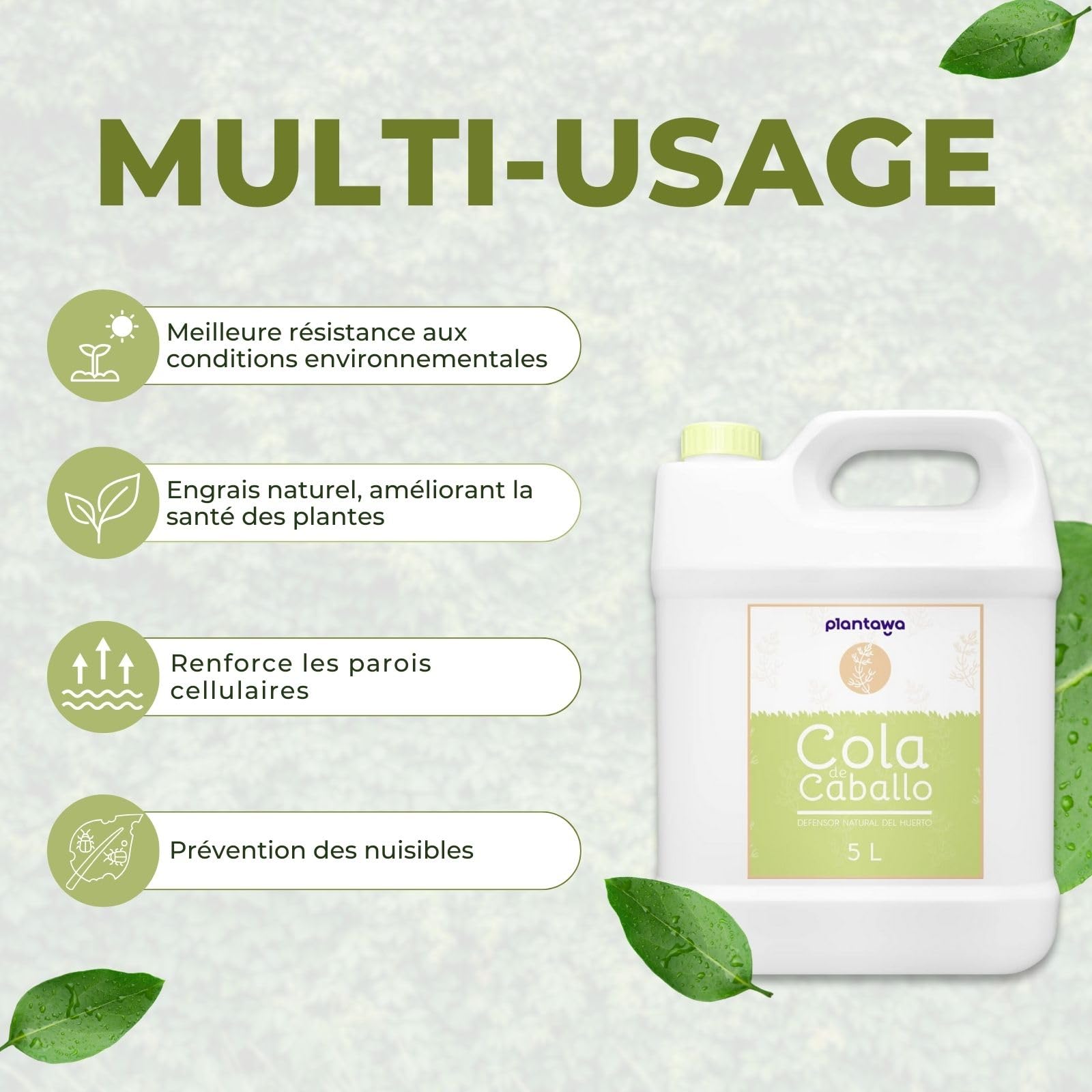 PLANTAWA Purin Prêle pour Plantes 5L | Biostimulant pour Plantes Renforcement des Plantes avec de la Silice et du Calcium | Lutte contre les Parasites et Champignons | Fongicide | 100% naturel