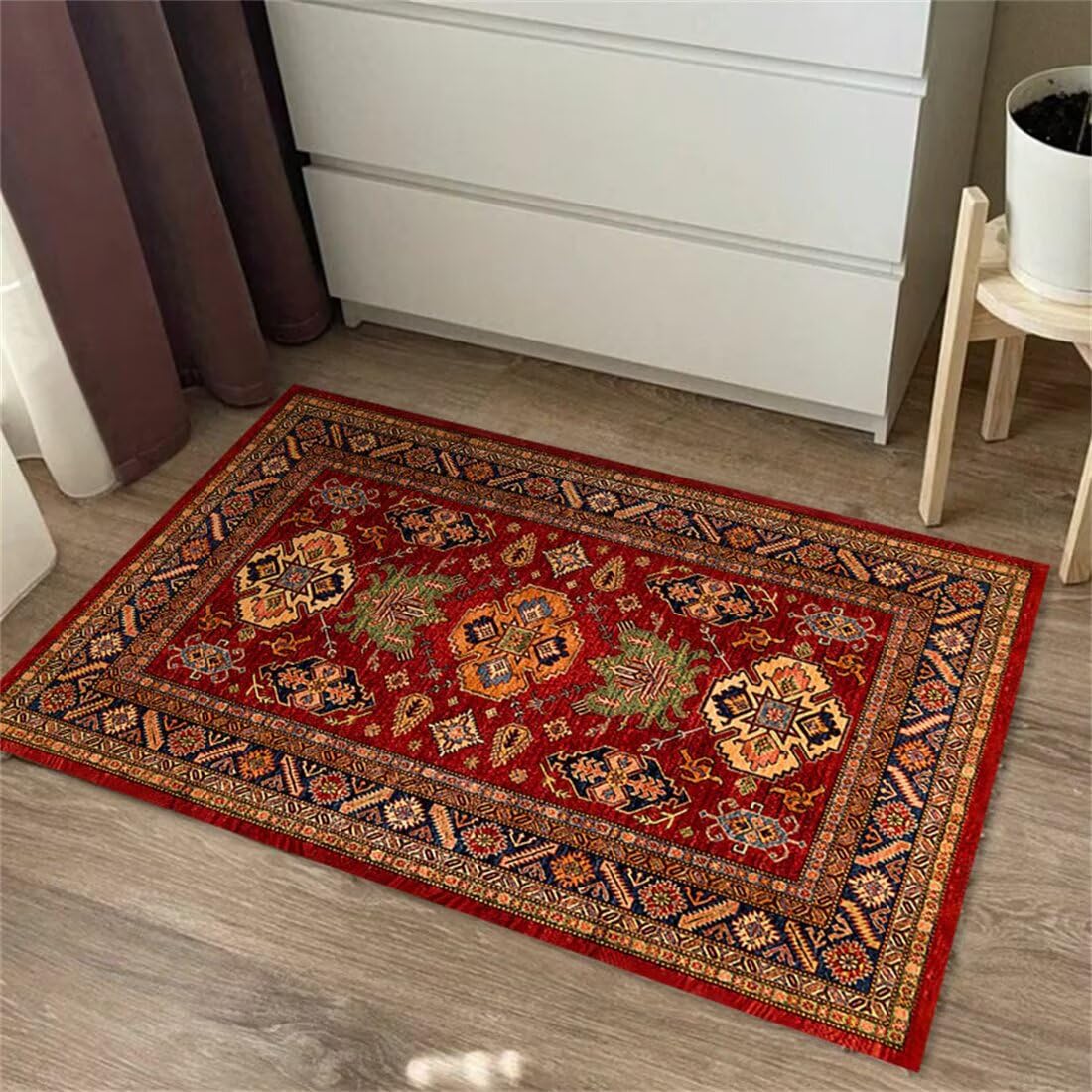 Tapis floral vintage rouge 120x140 pour réchauffer l'ambiance de la chambre